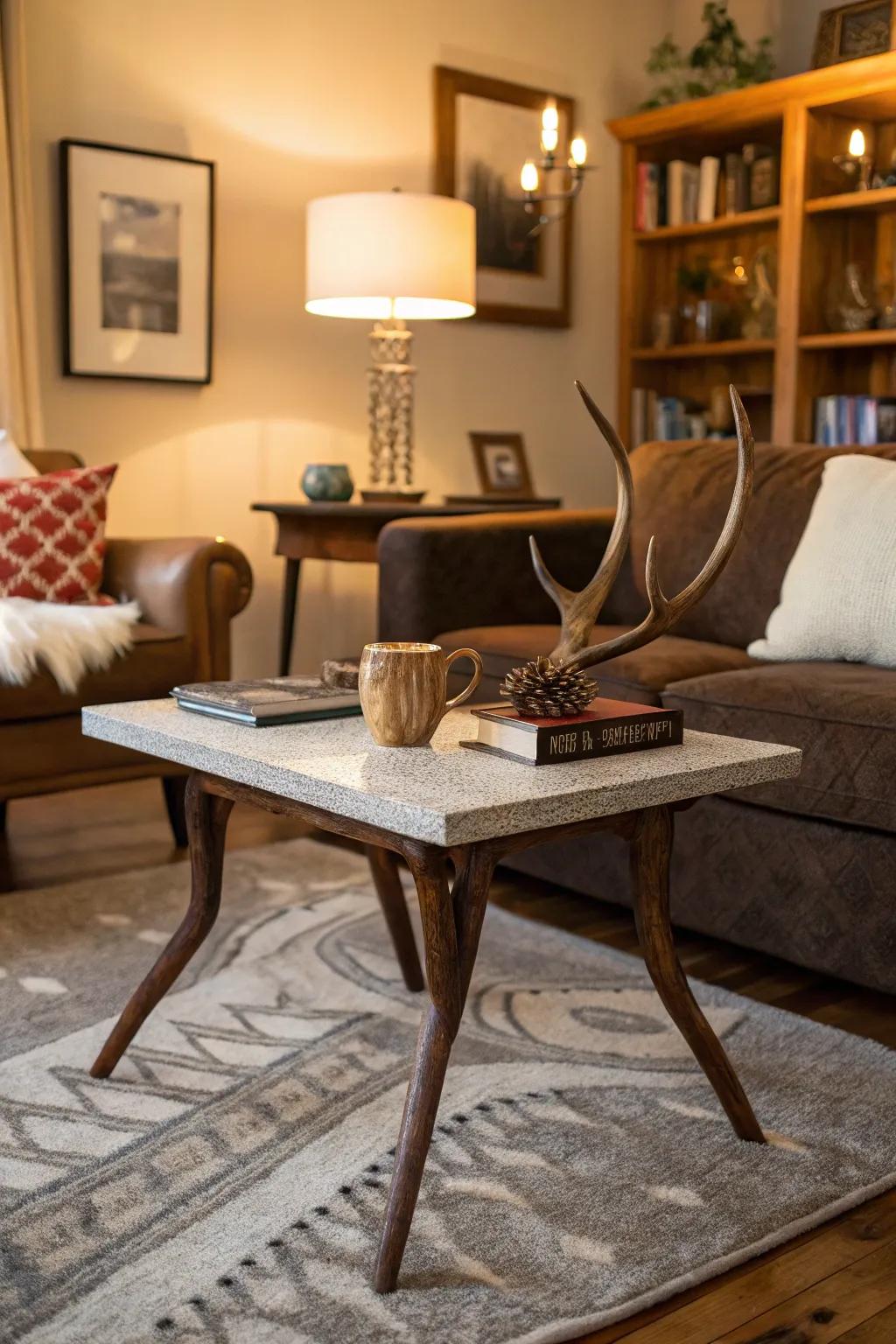 Combine style and function with antler table legs.