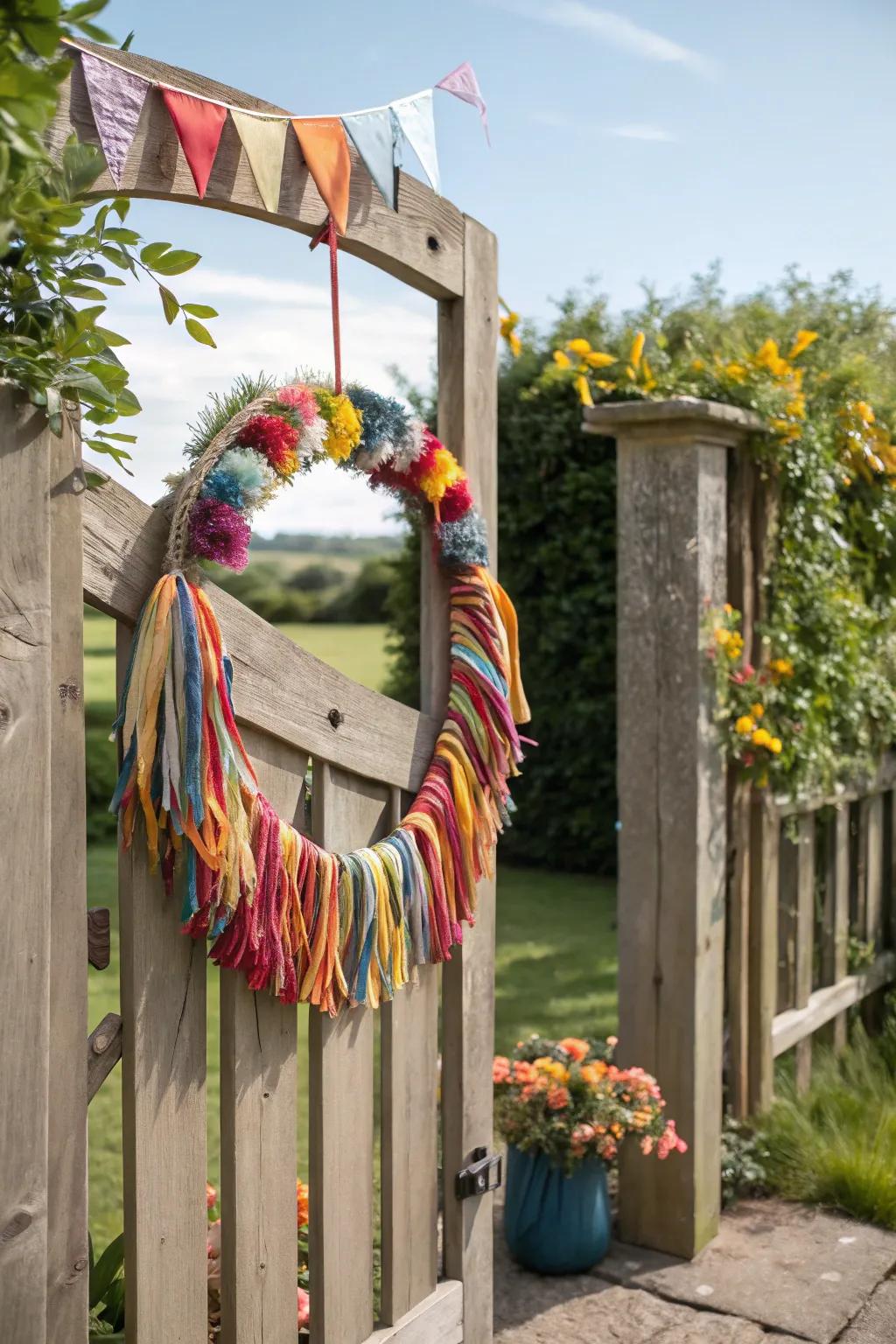 Playful and vibrant, a fabric strip wreath full of life.