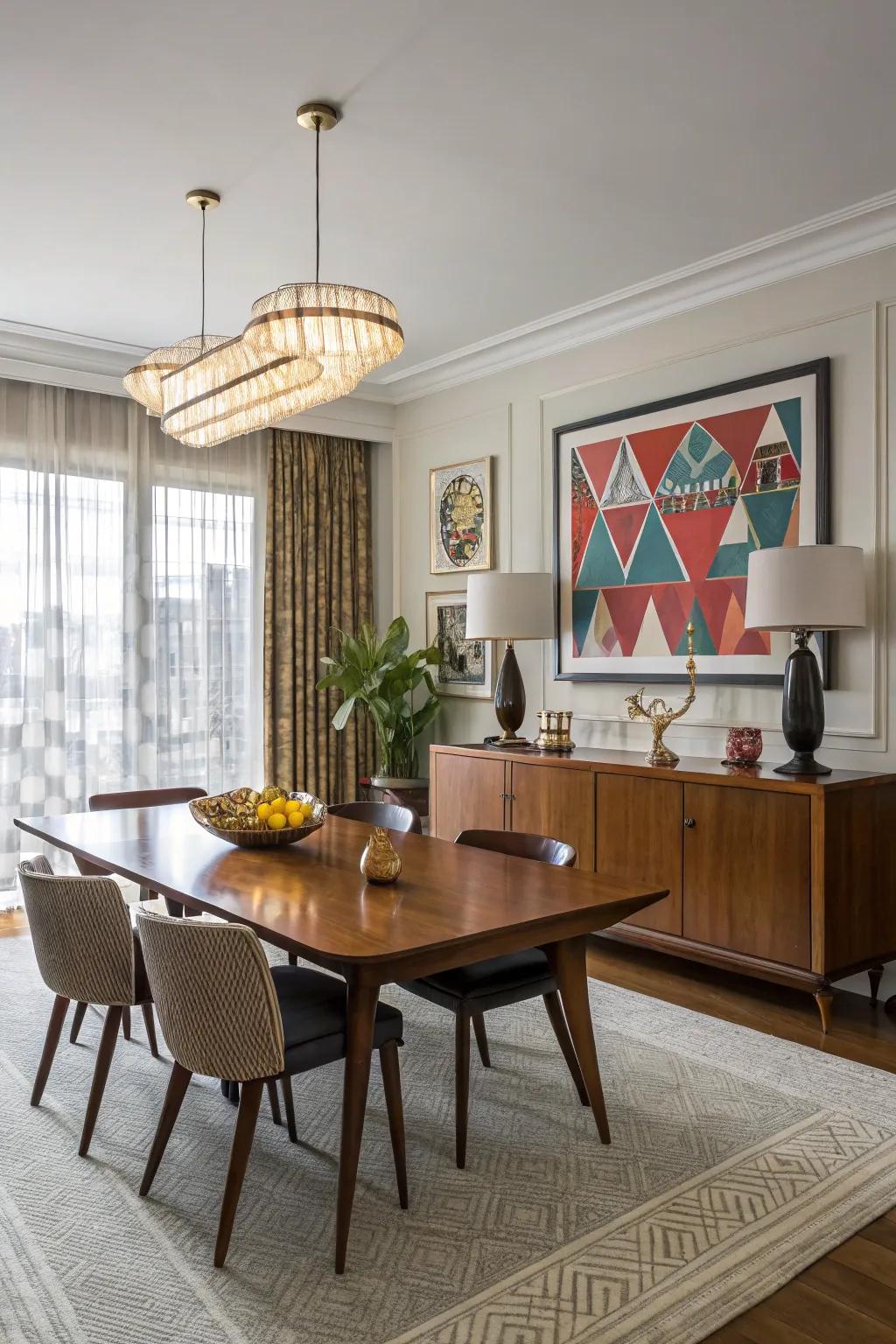 Midcentury modern style adds timeless appeal to the dining room.