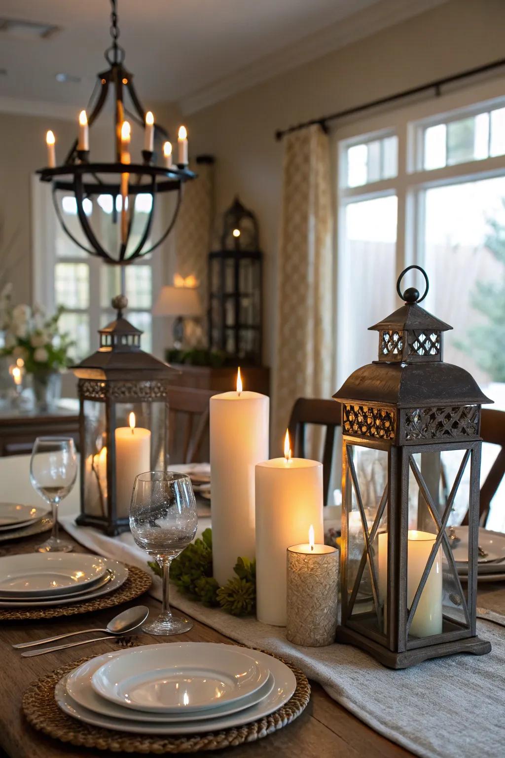 Candles and lanterns add warmth and ambiance.