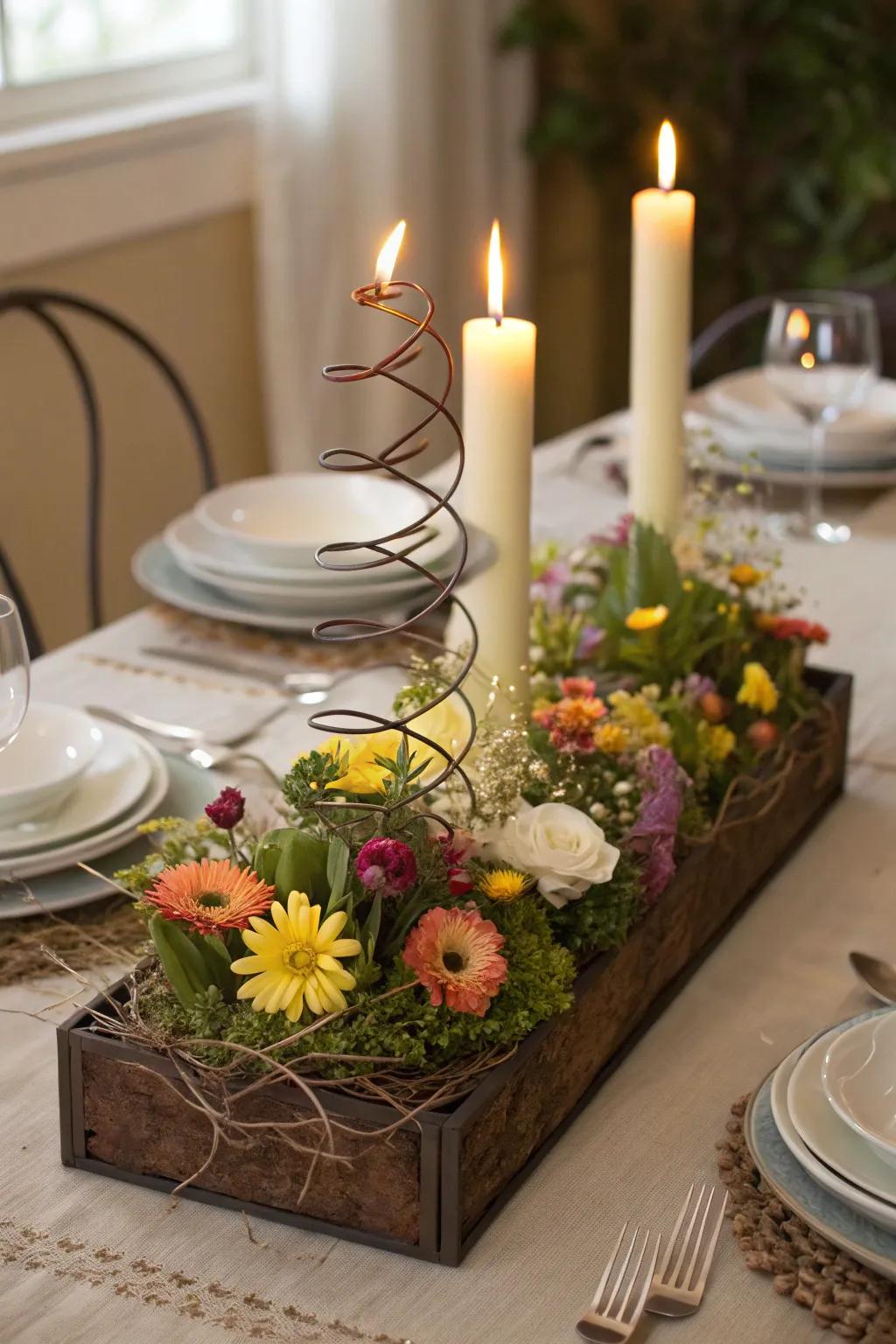 A conversation-starting centerpiece for any gathering, made from a bed spring.