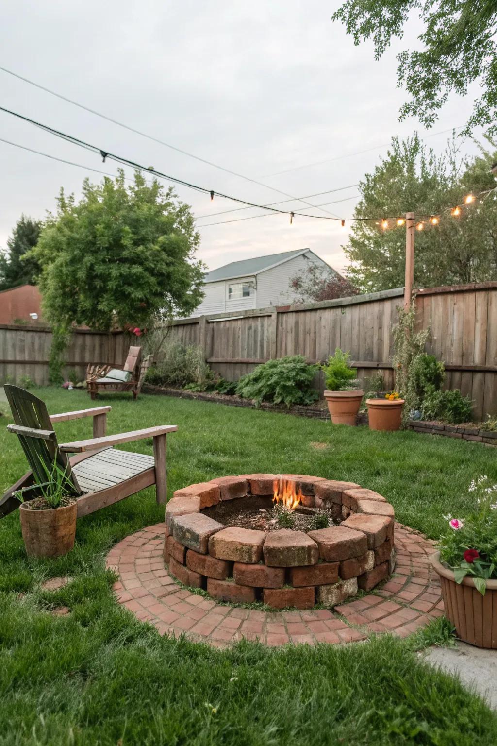 Resourcefulness meets charm in this DIY brick fire pit.