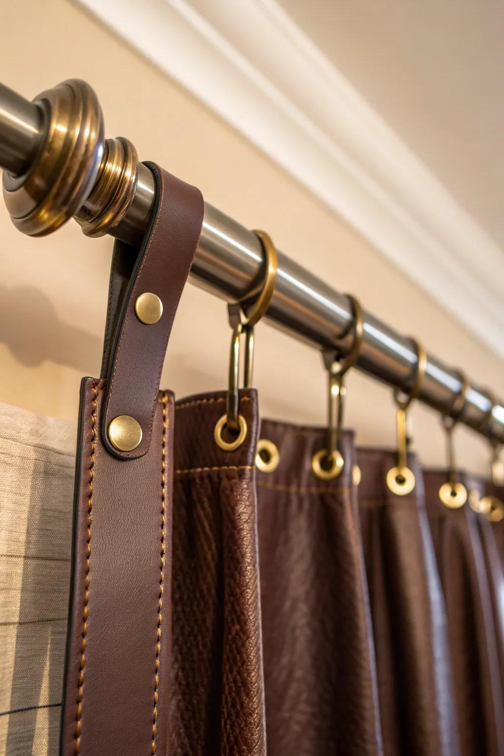 Elevate your space with the timeless elegance of leather strap curtain holders.