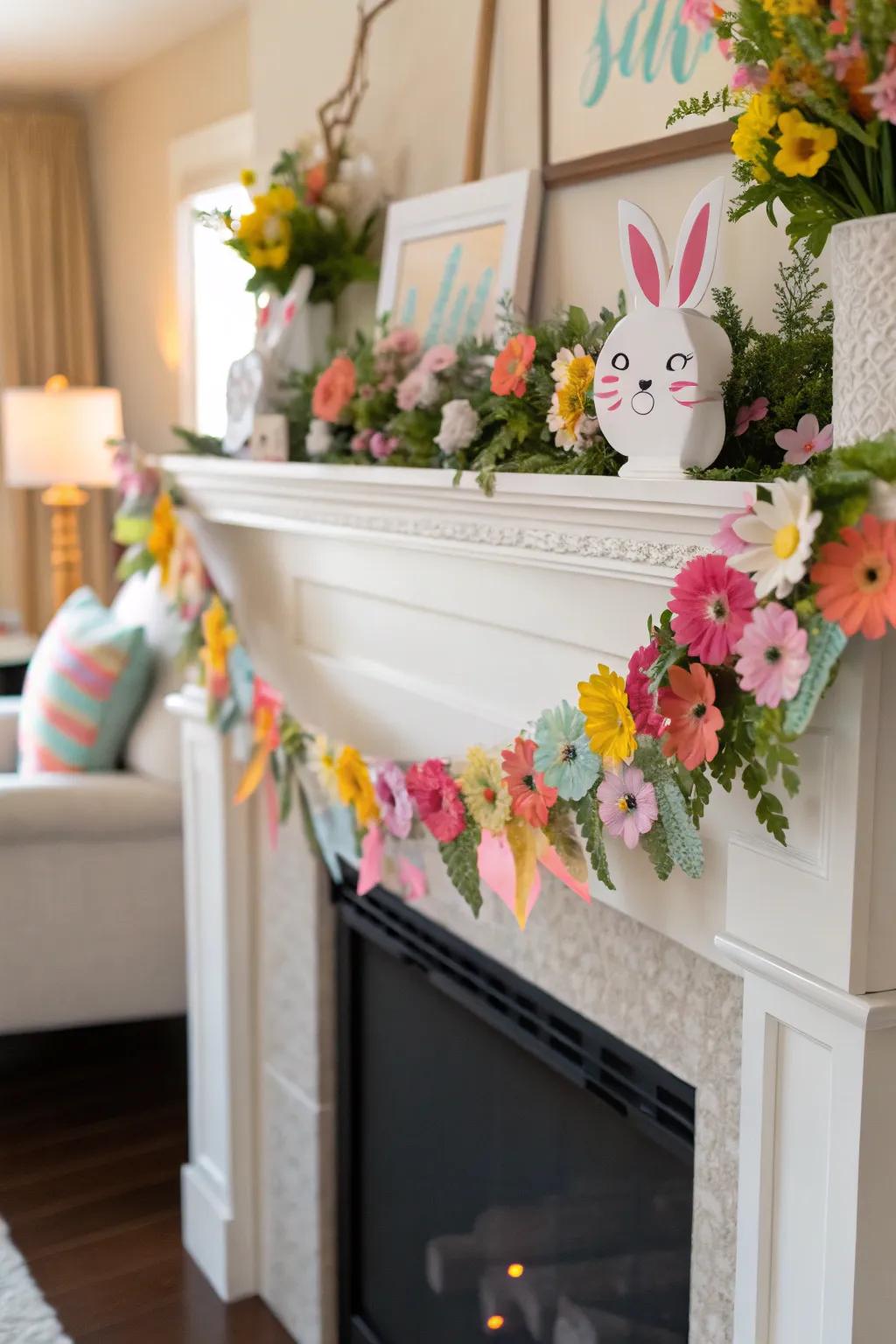 A floral bunny garland brings a whimsical spring touch to any space.