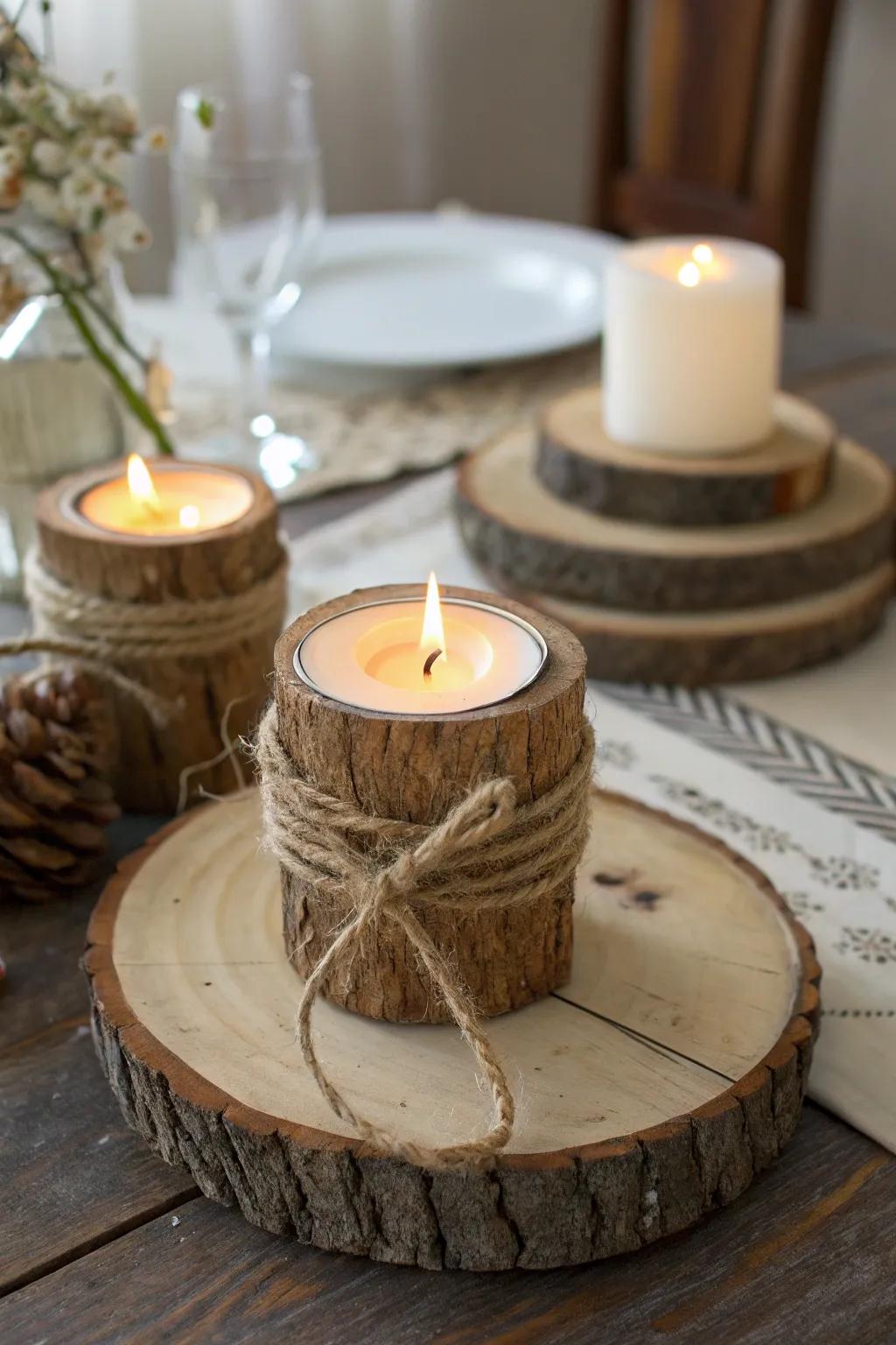 Rustic candle holders that add warmth to any setting.