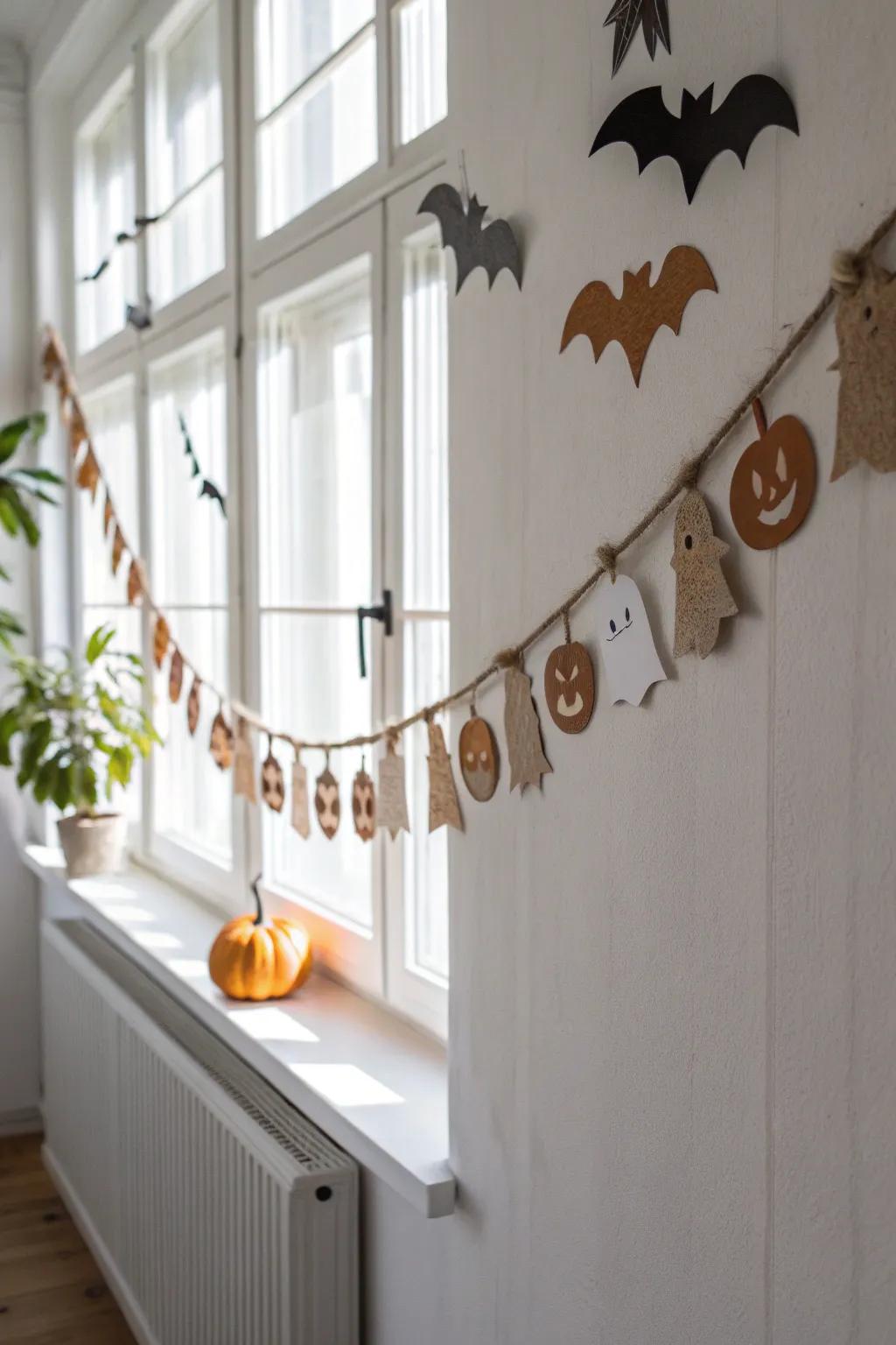 Add a touch of whimsy to your workspace with a handcrafted Halloween garland. 🎃👻🦇