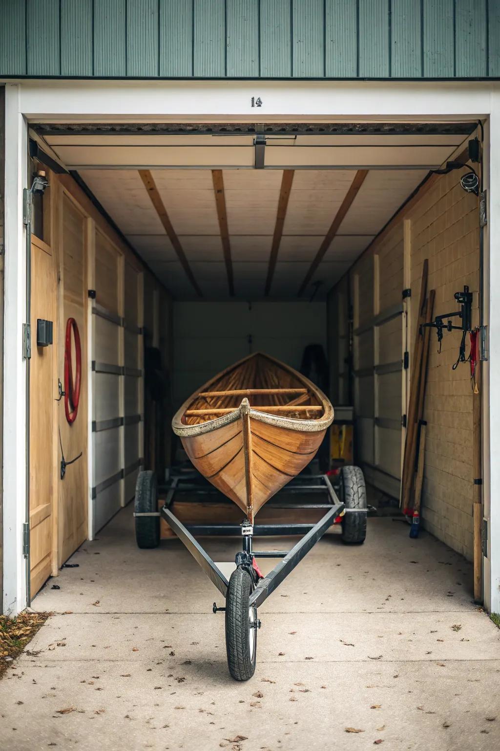 Easily transport your canoe with a wheeled storage cart.