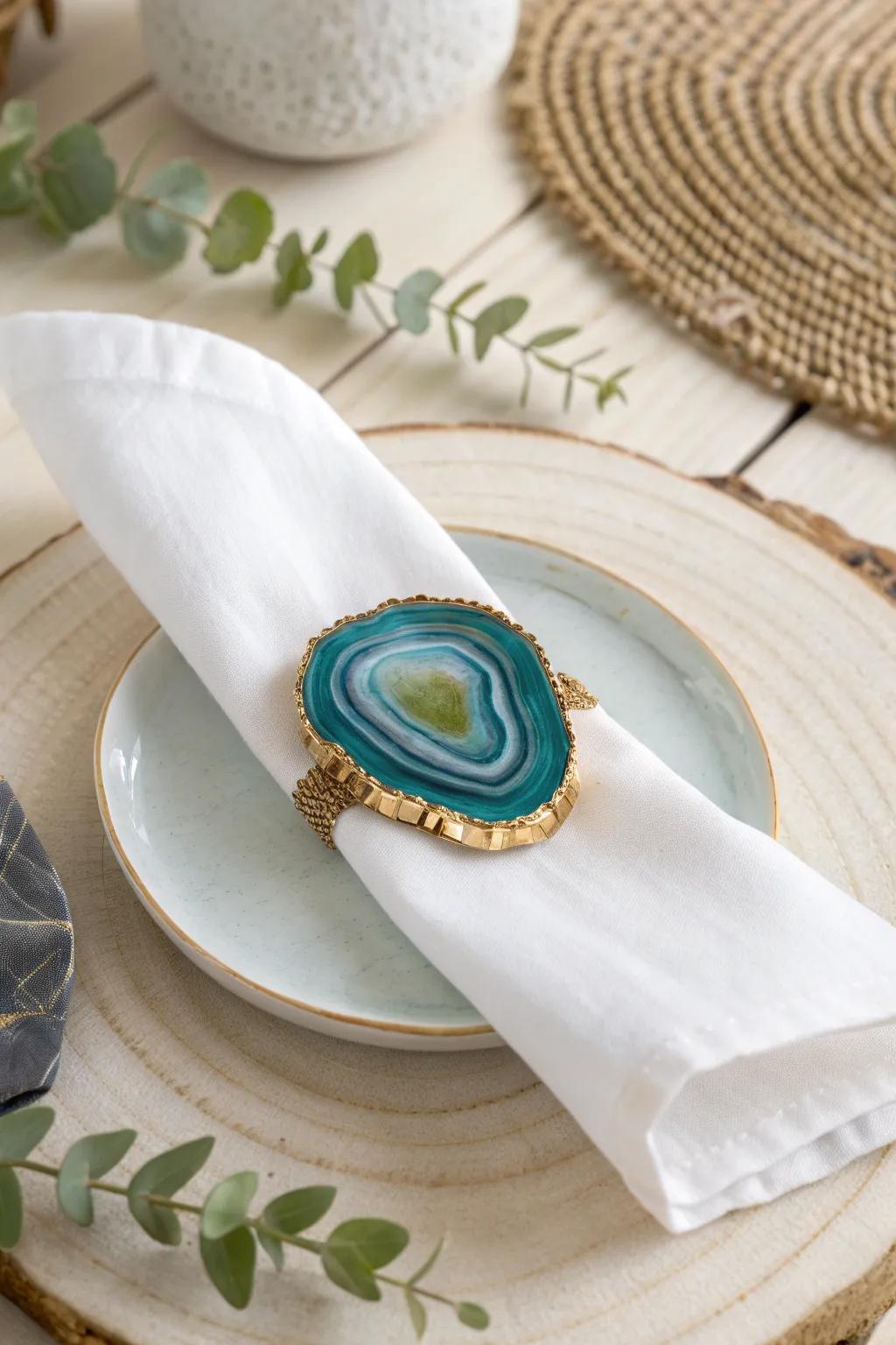 Elevate your table setting with the natural elegance of agate slice napkin rings.