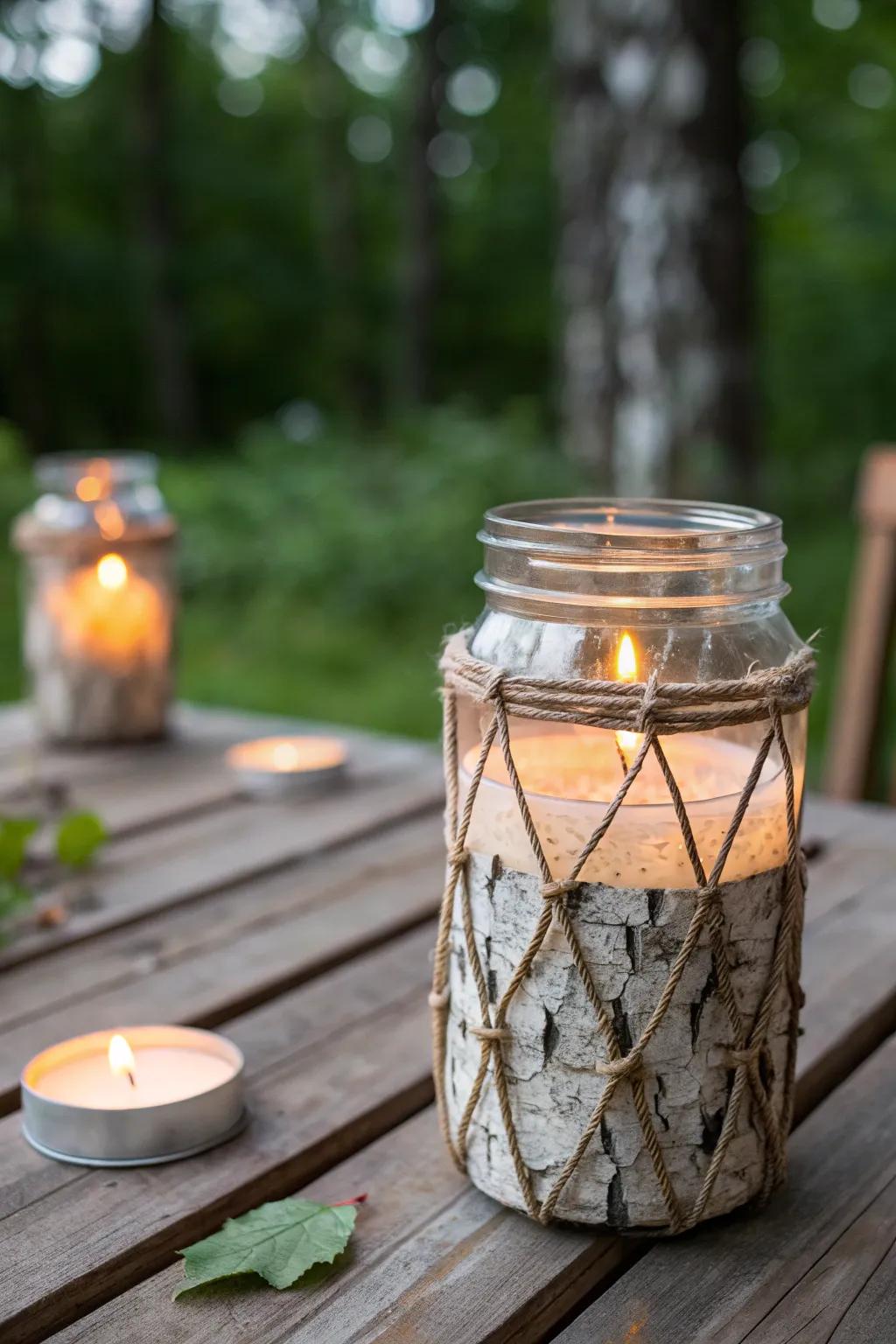 Embrace the beauty of nature with these handcrafted bark lanterns, perfect for a serene outdoor ambiance.