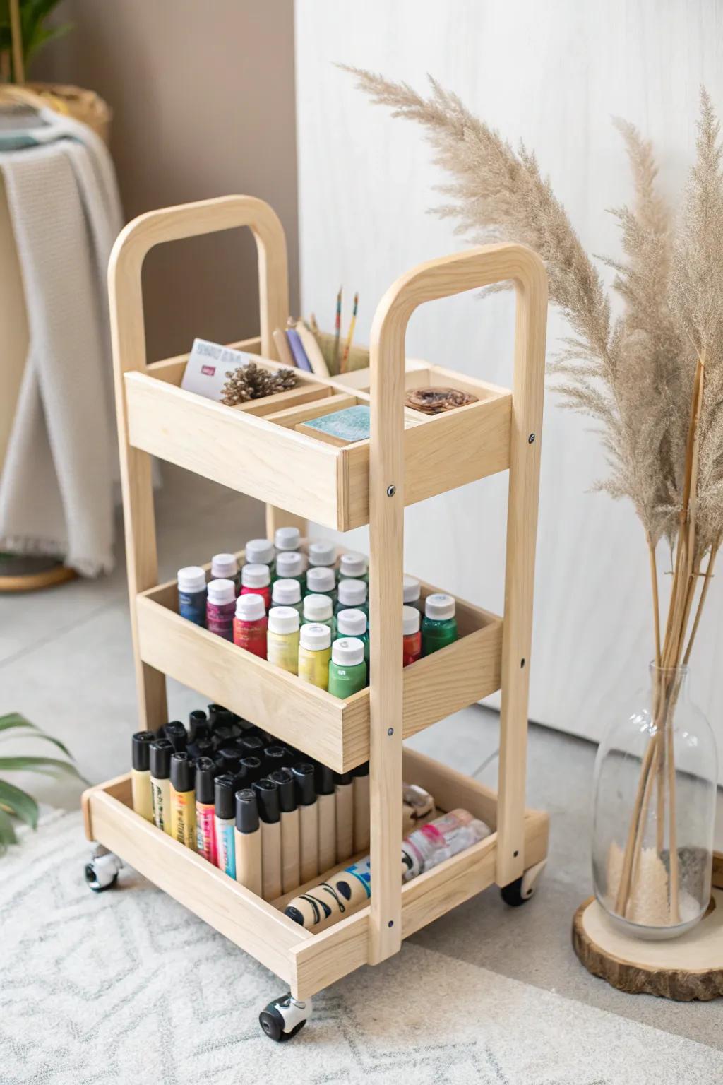 Elevate your creative space with this chic and functional rolling trolley cart—where style meets organization.