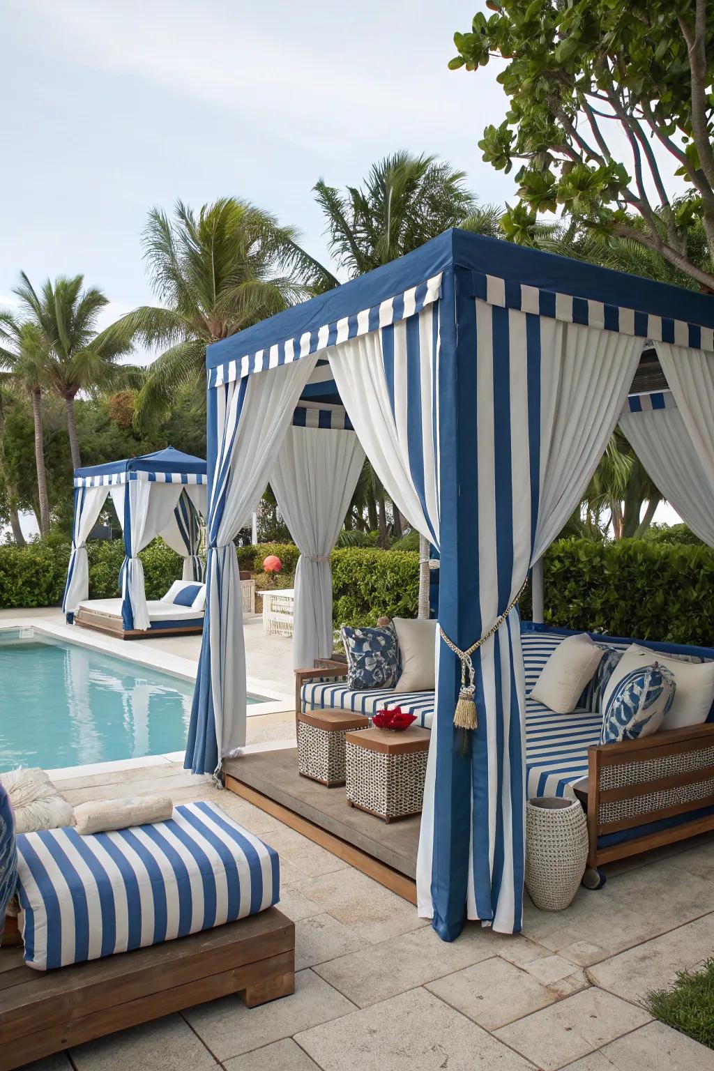 Bring the seaside to your backyard with a coastal-themed cabana.