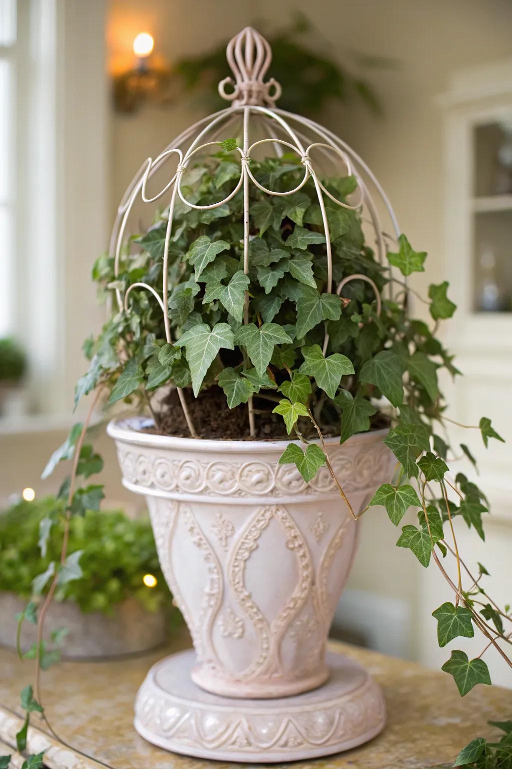 A DIY topiary brings a touch of greenery and elegance indoors.