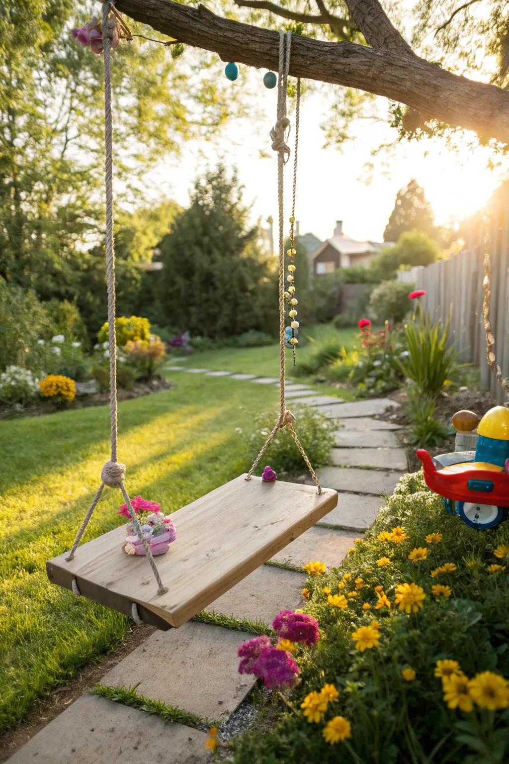 A versatile platform swing ideal for social play and relaxation.