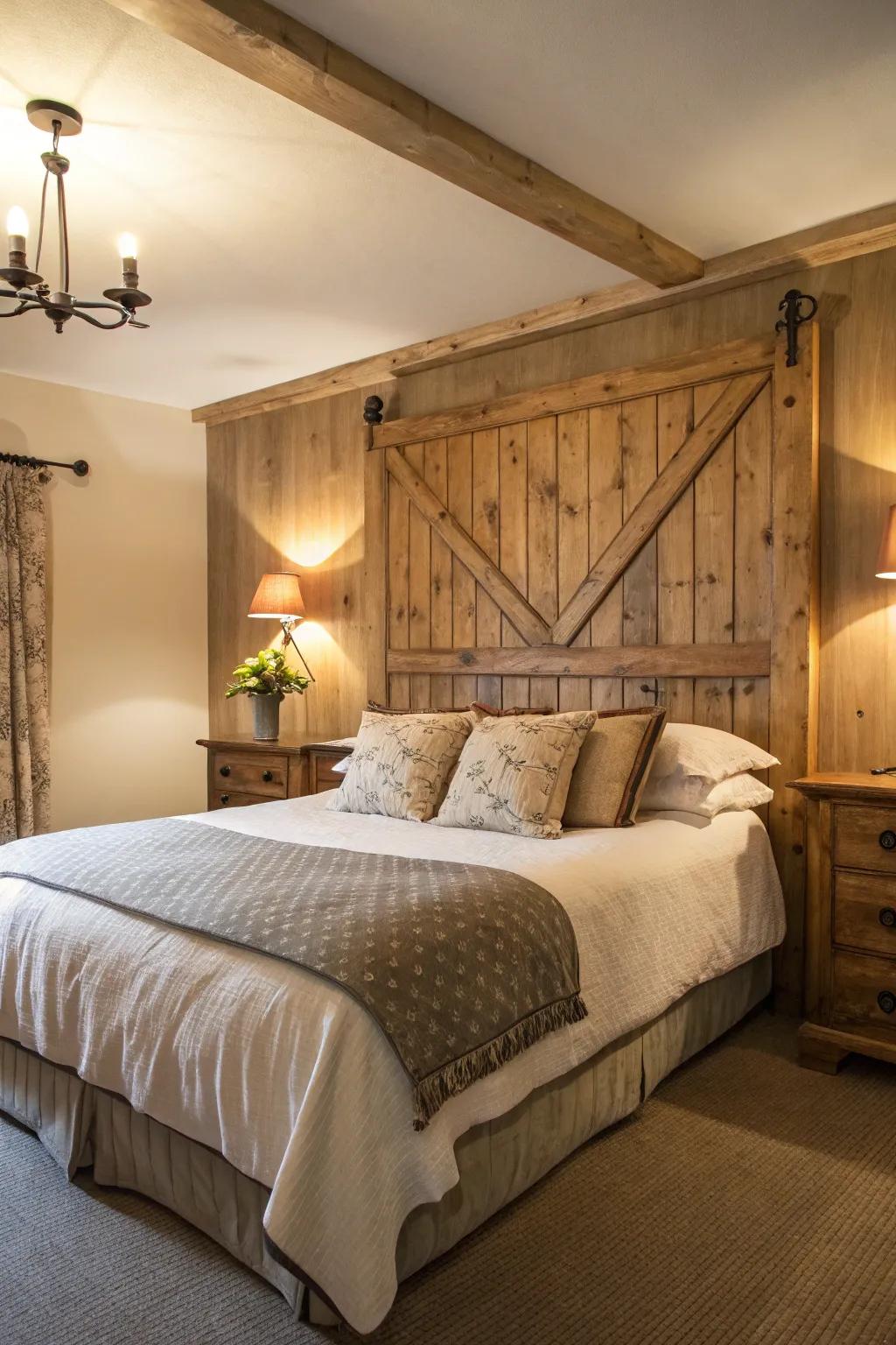 Timeless beauty: Classic plank wood headboard.