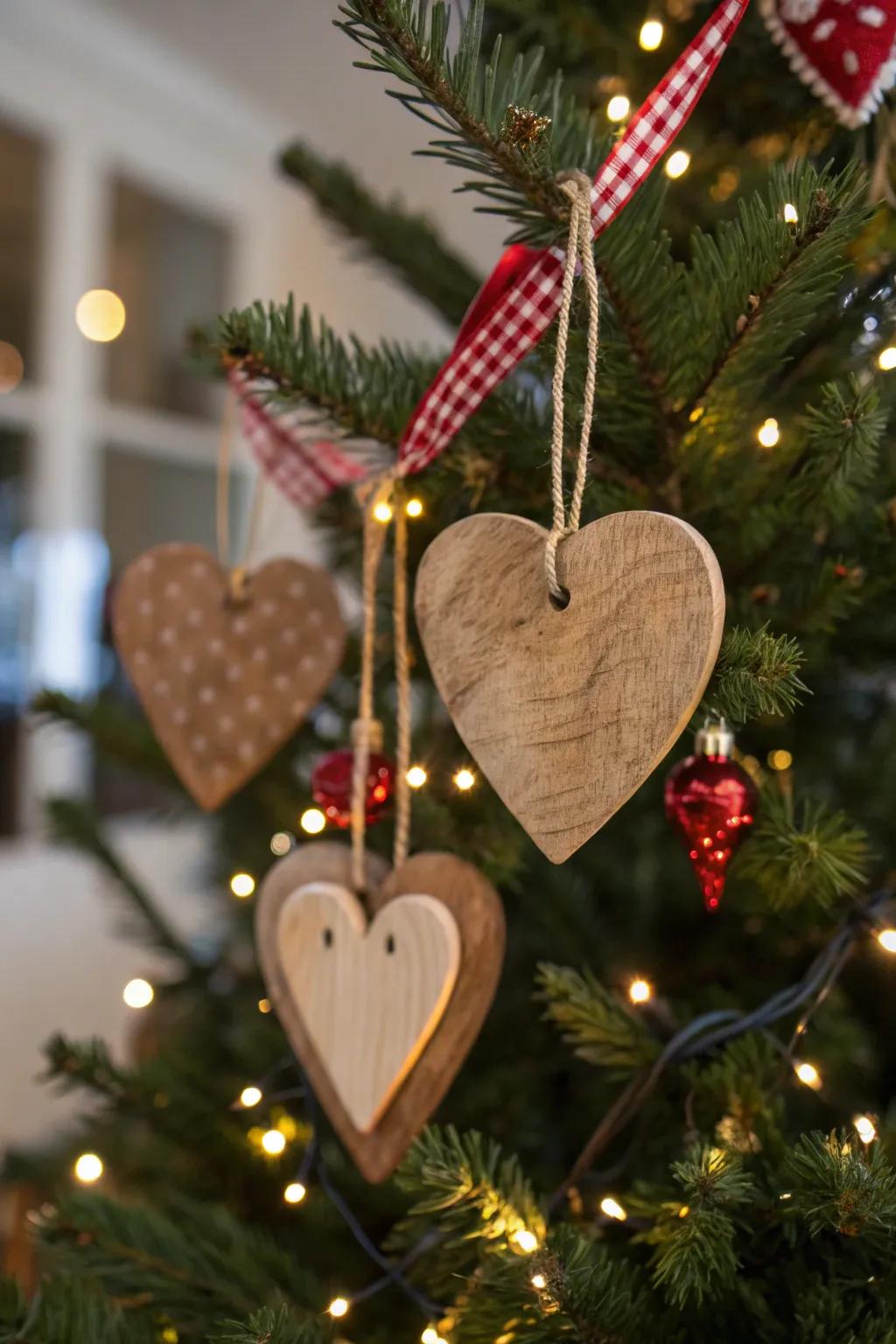 Festive heart ornaments add sparkle to your holiday decor.