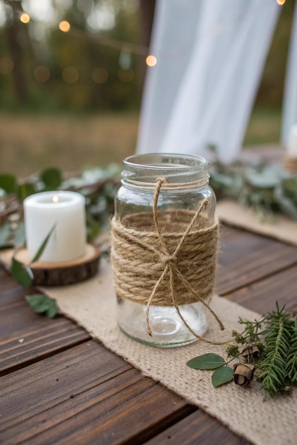 Transform any jar into a rustic centerpiece with a touch of twine magic. #ScandiBohoCharm