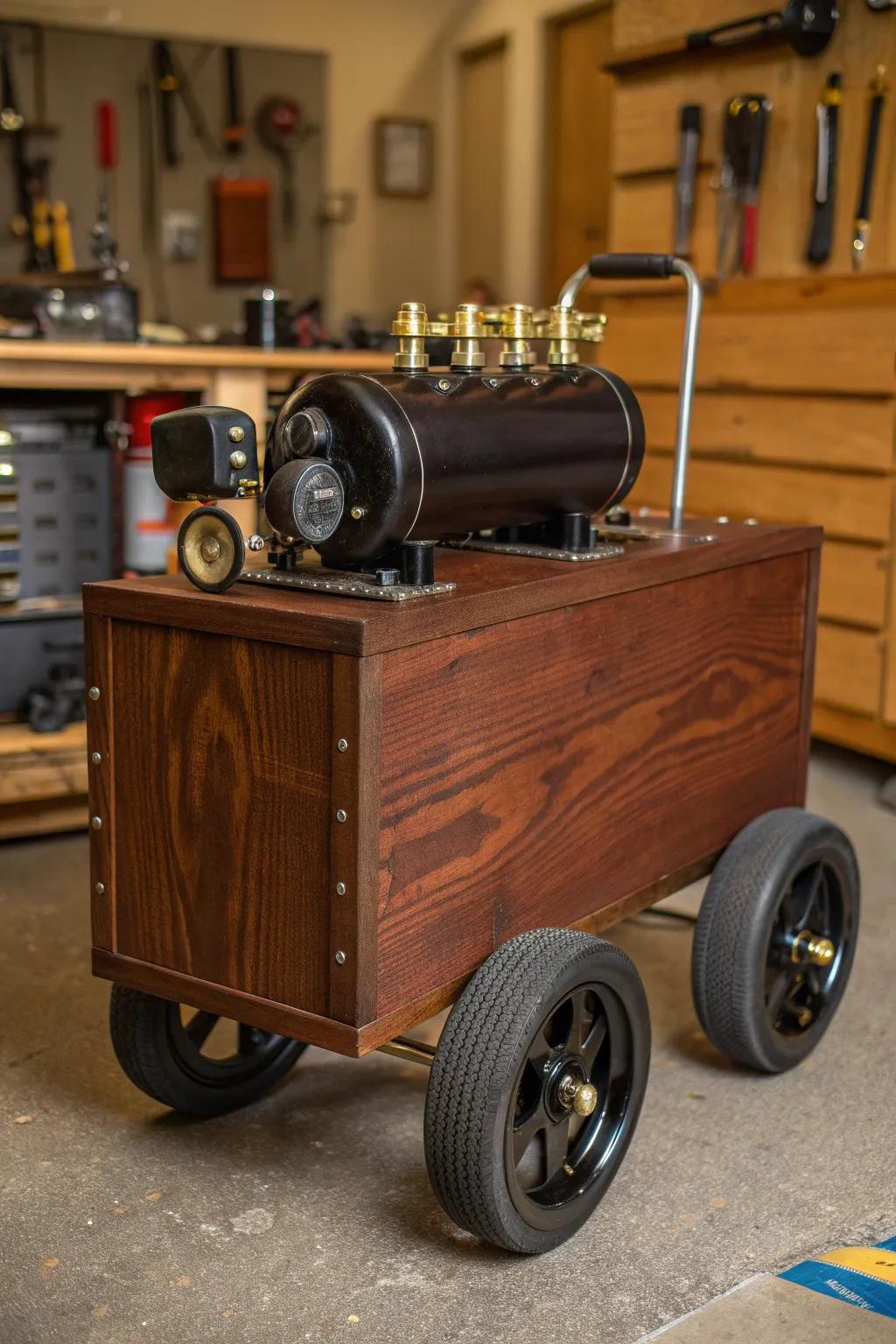 Elevate your workshop game with this expertly crafted DIY air compressor cart. Mobility meets craftsmanship.