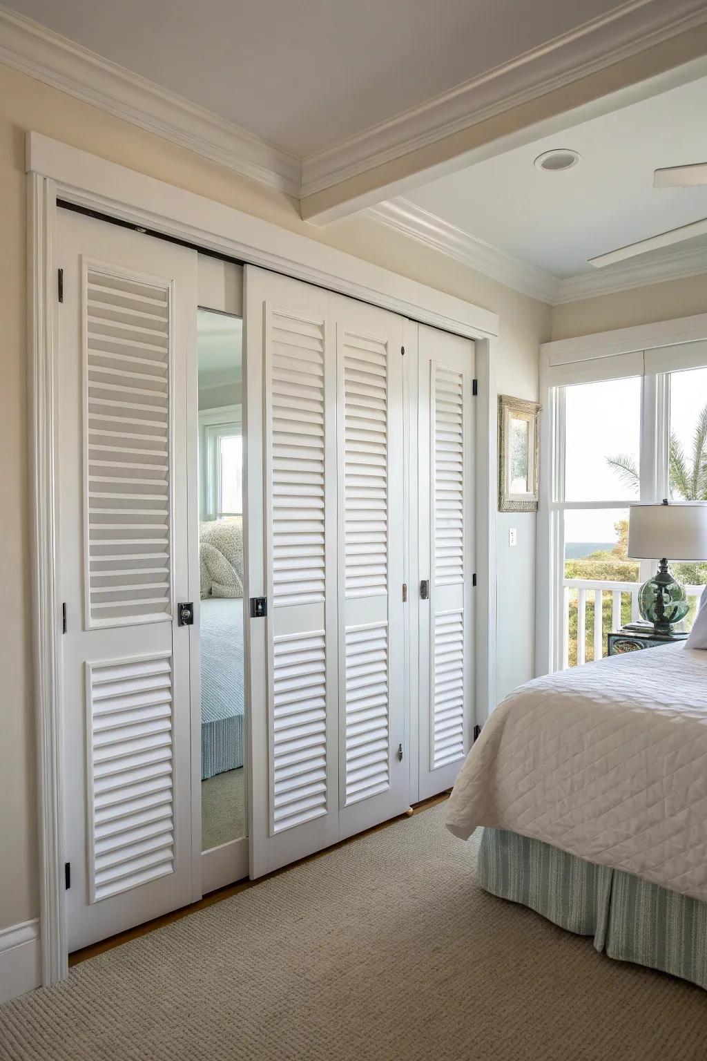 Louvered doors combine style with functionality, enhancing ventilation.