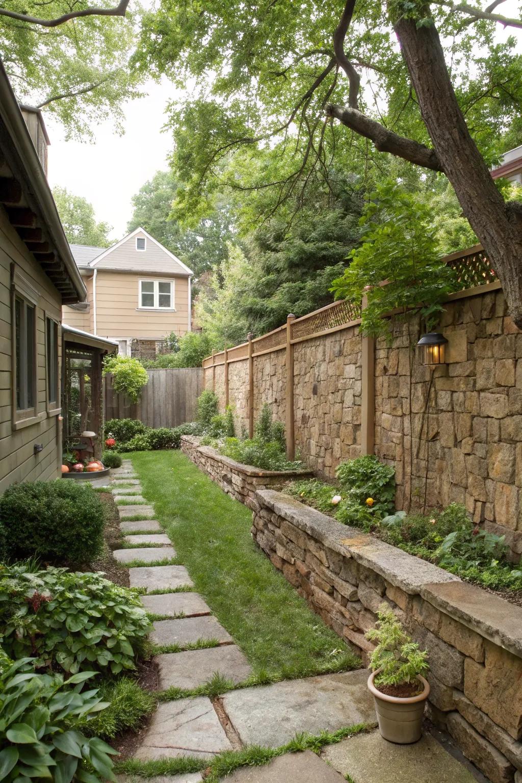 Stone walls offer a durable and charming way to enclose your backyard.