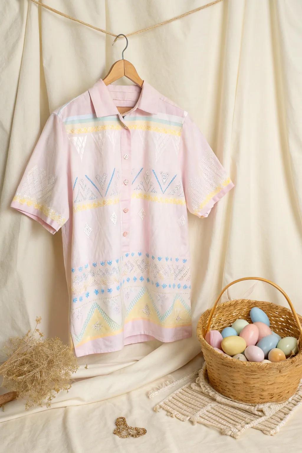 Embrace spring with pastel perfection: a minimalist Easter shirt in soft hues.