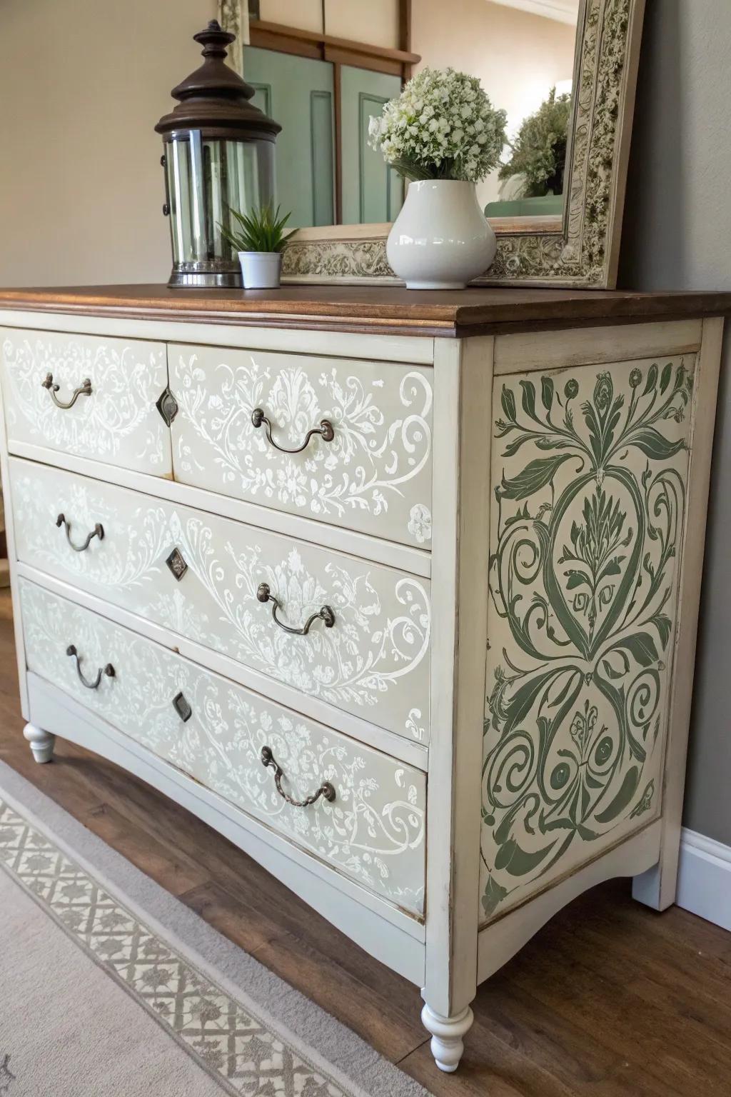 Renew your furniture with stenciled patterns.