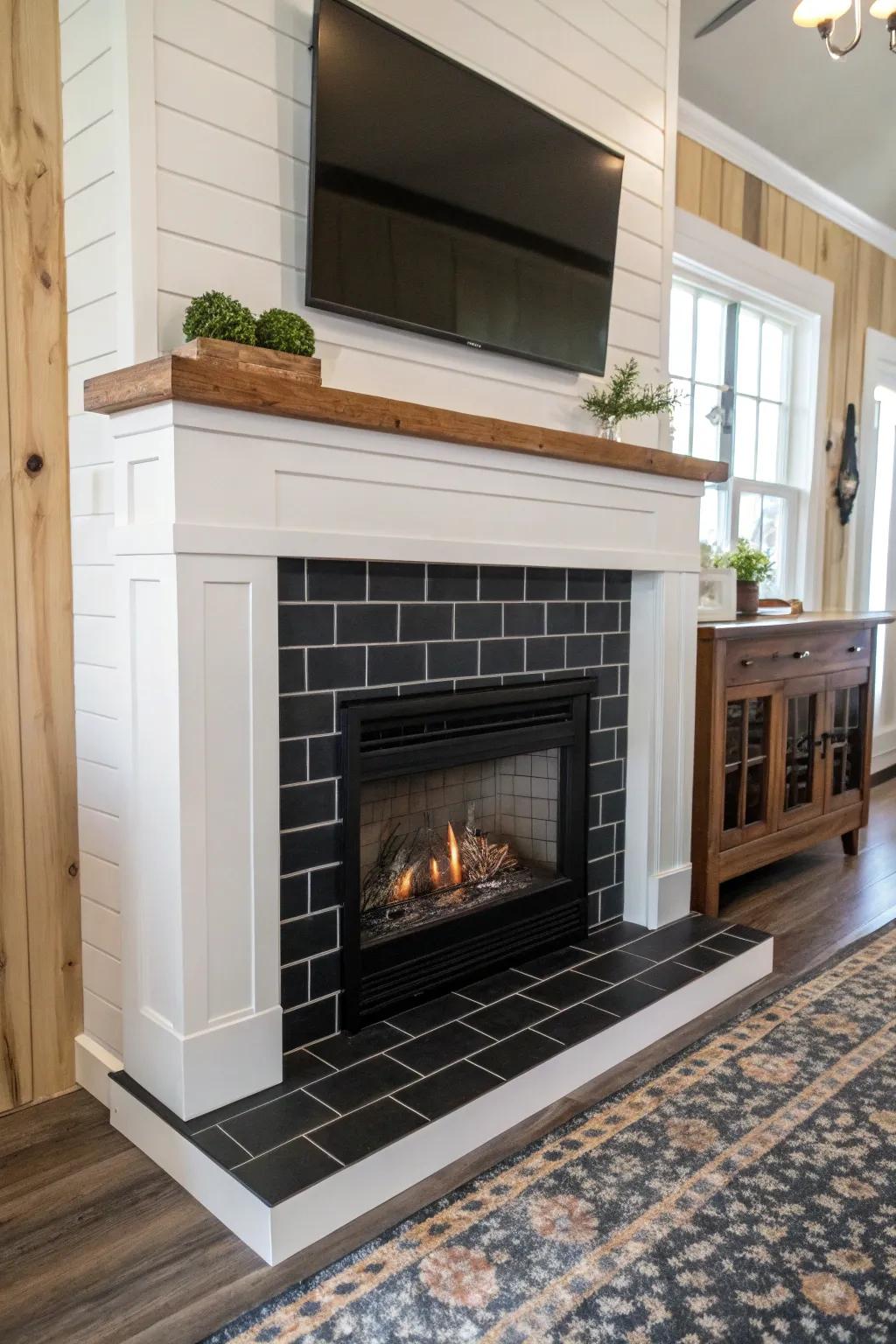 Create chic contrast with black and white tile combinations.