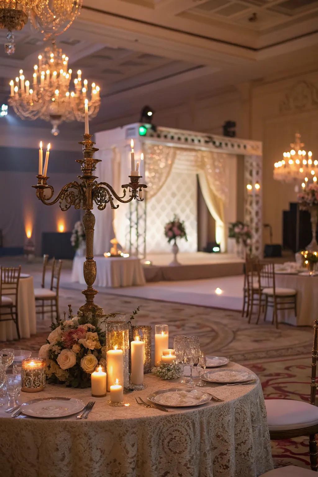 Ambient lighting and candlelit tables create a warm and inviting atmosphere.