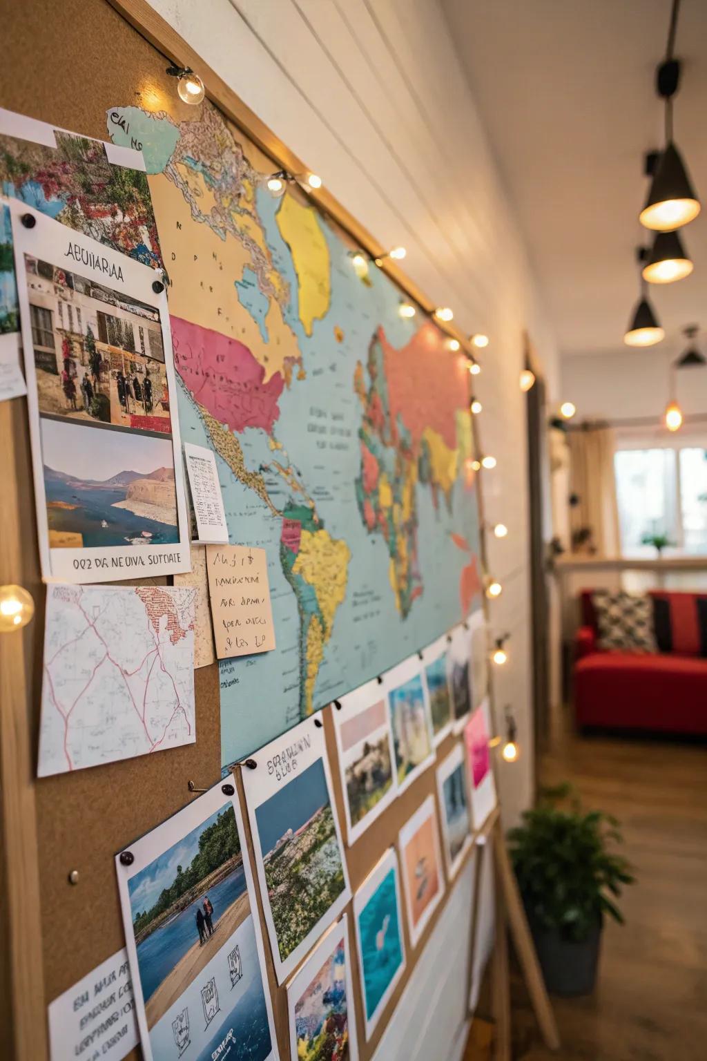 A dreamy travel-themed bulletin board sparking wanderlust.