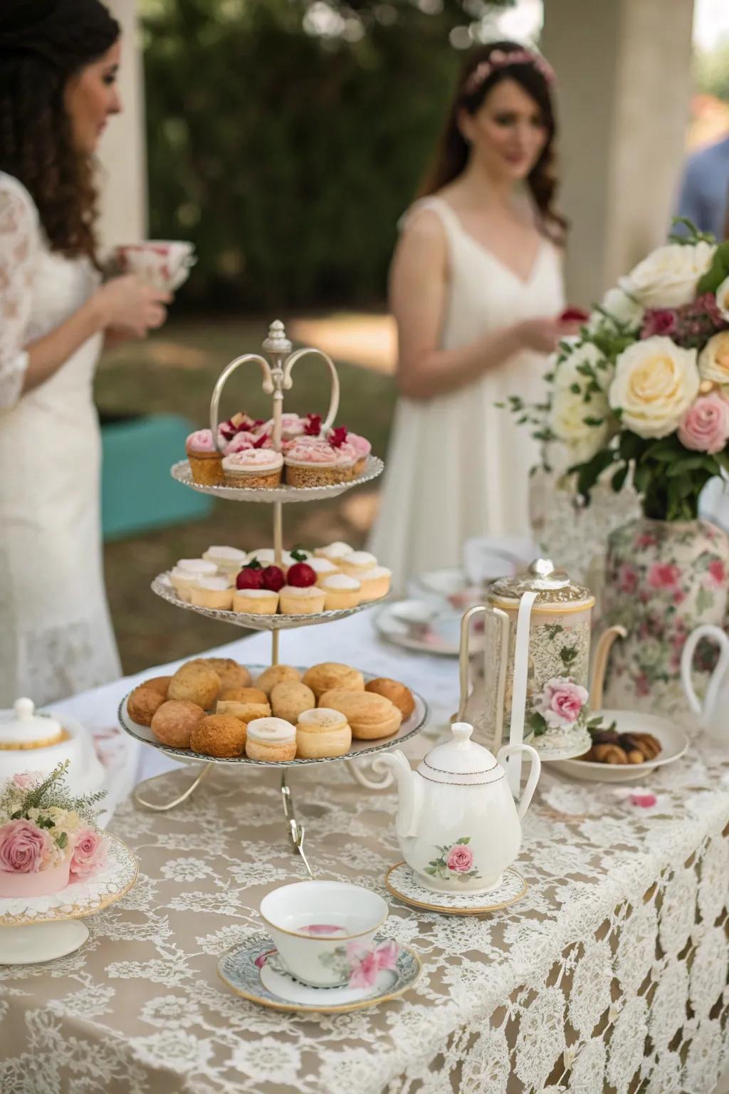 Indulge in a classic tea party for a sophisticated engagement gathering.