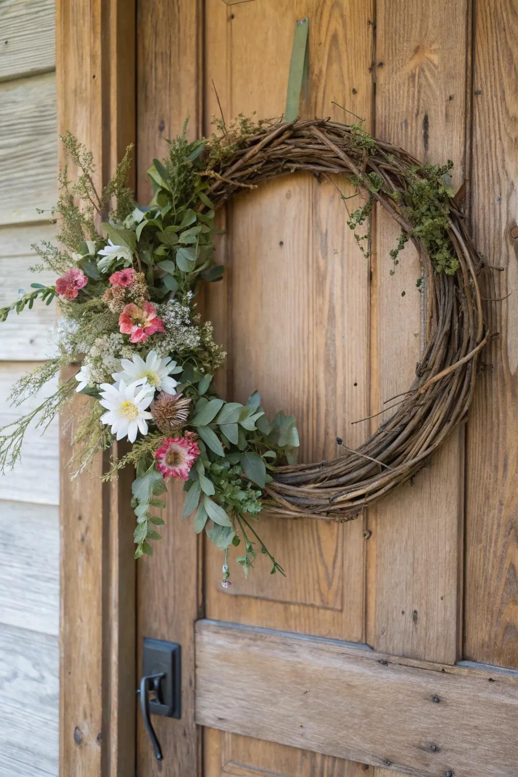 A grapevine wreath provides a natural and versatile base.