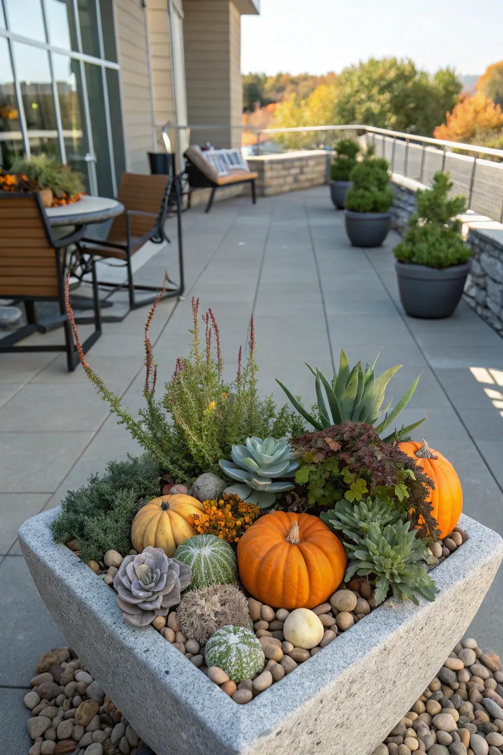 Sophisticated succulents provide a modern twist to fall planters.