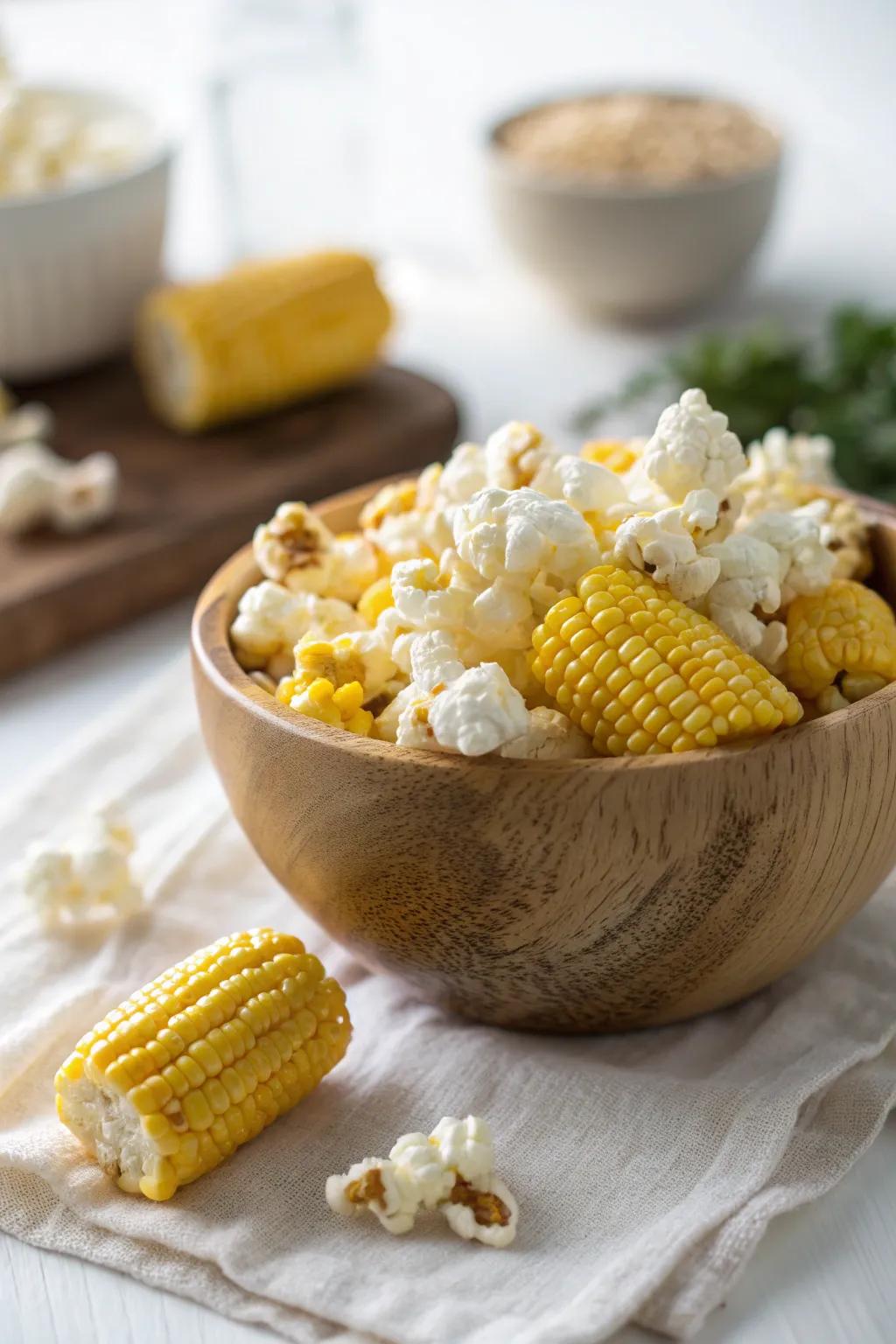 A playful twist on a farm classic: Corn on the Cob Popcorn, where simplicity meets natural beauty.