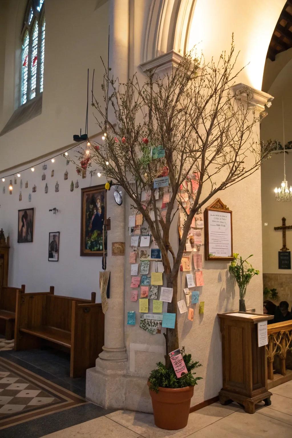 A memory tree invites families to share notes and memories of their fathers.