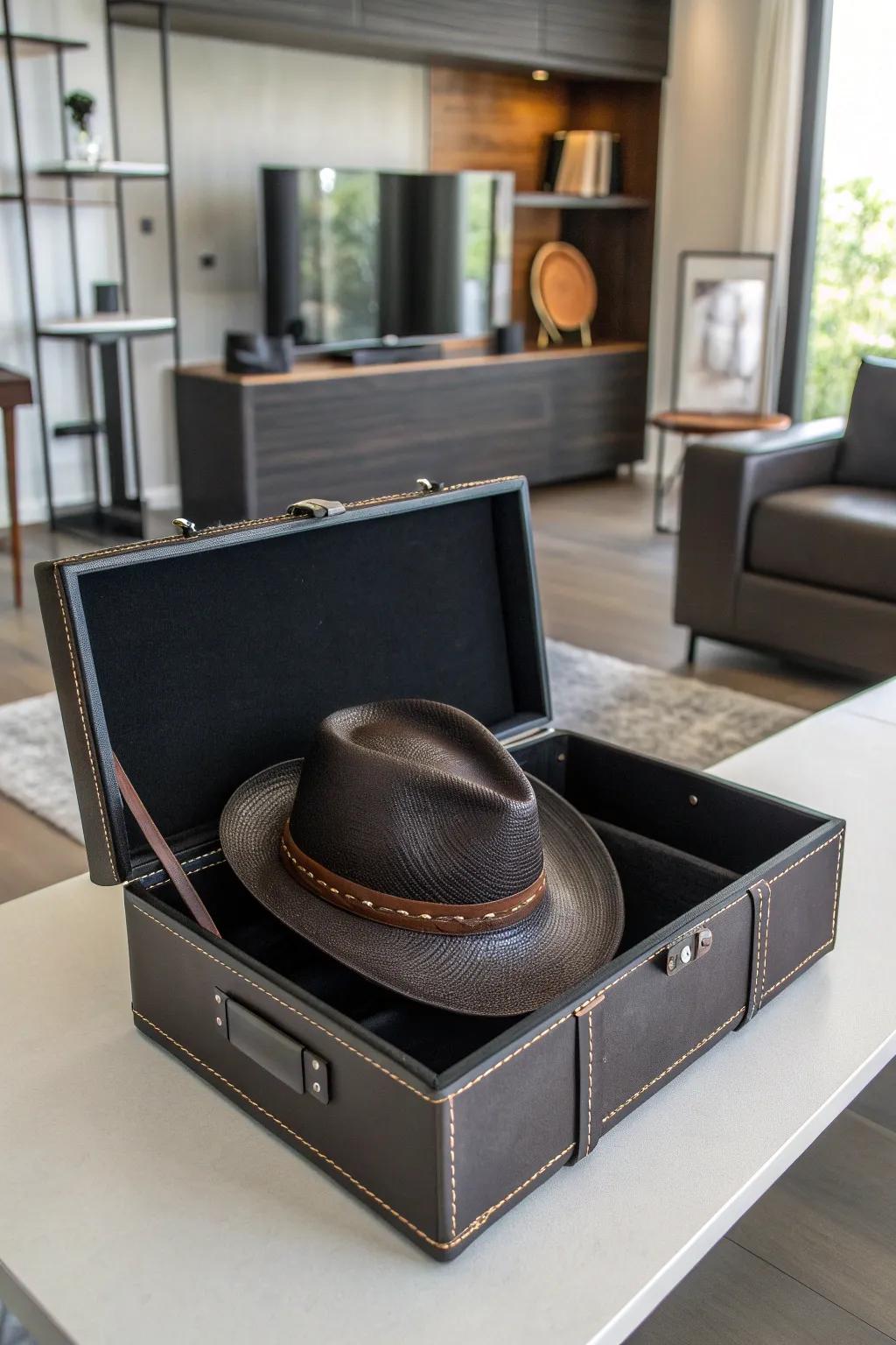 Maximize Your Space: Discover the Craftsmanship of Our Collapsible Fedora Hat Box.