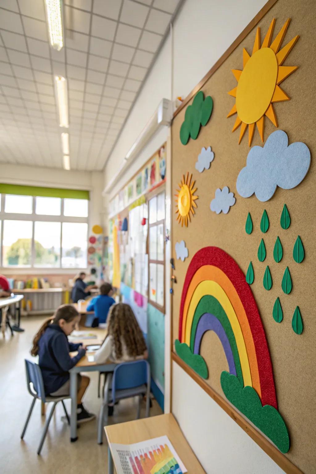 Explore the weather with a colorful felt board display.