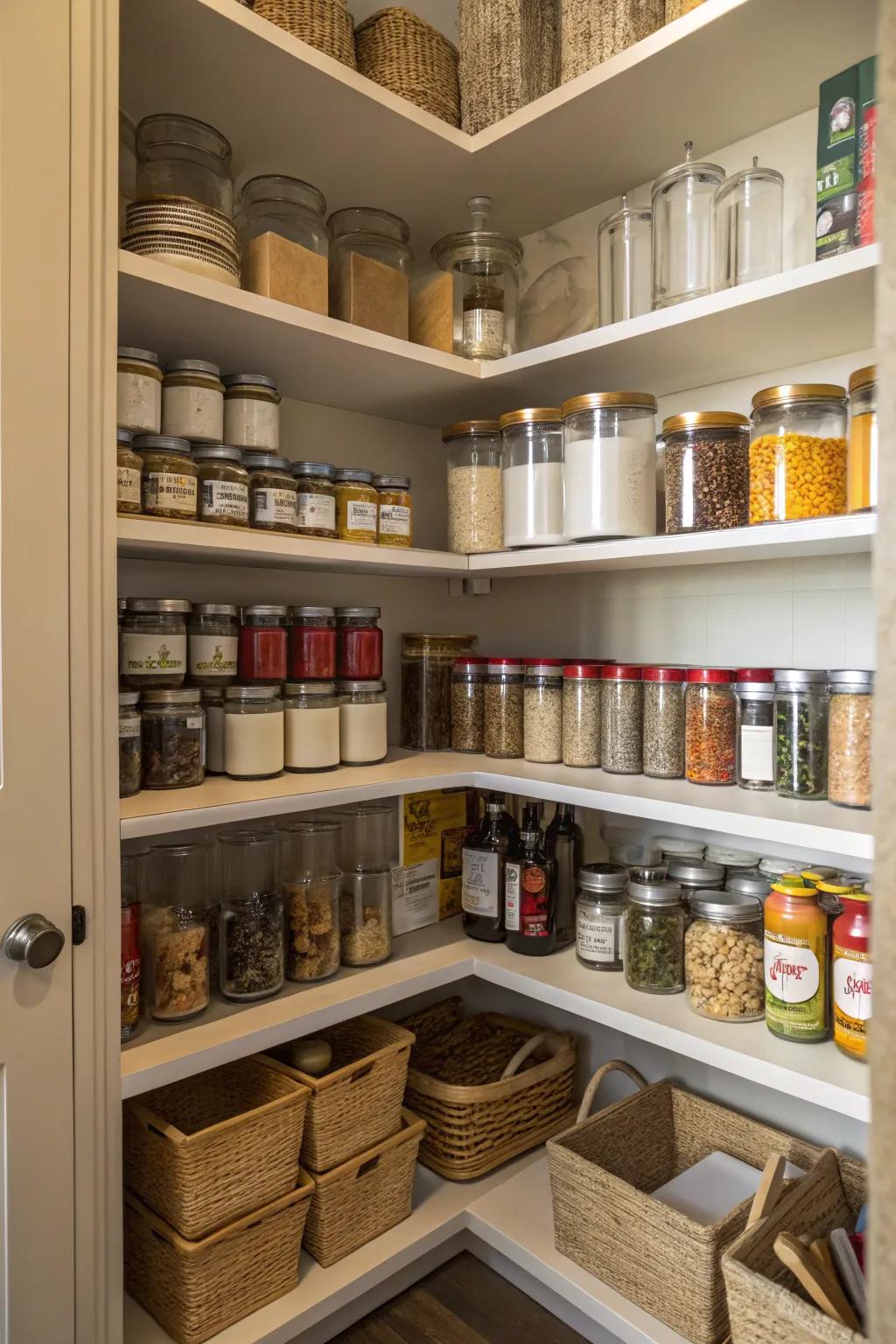 Optimized corner shelves for efficient use of space.