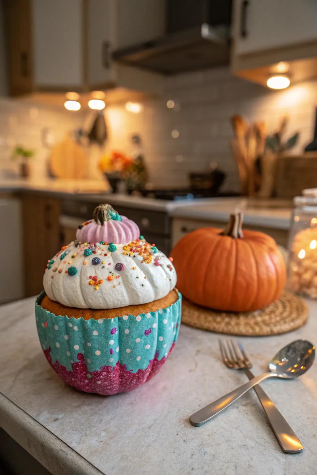 Cupcake pumpkins bring a touch of sweetness to your decor.