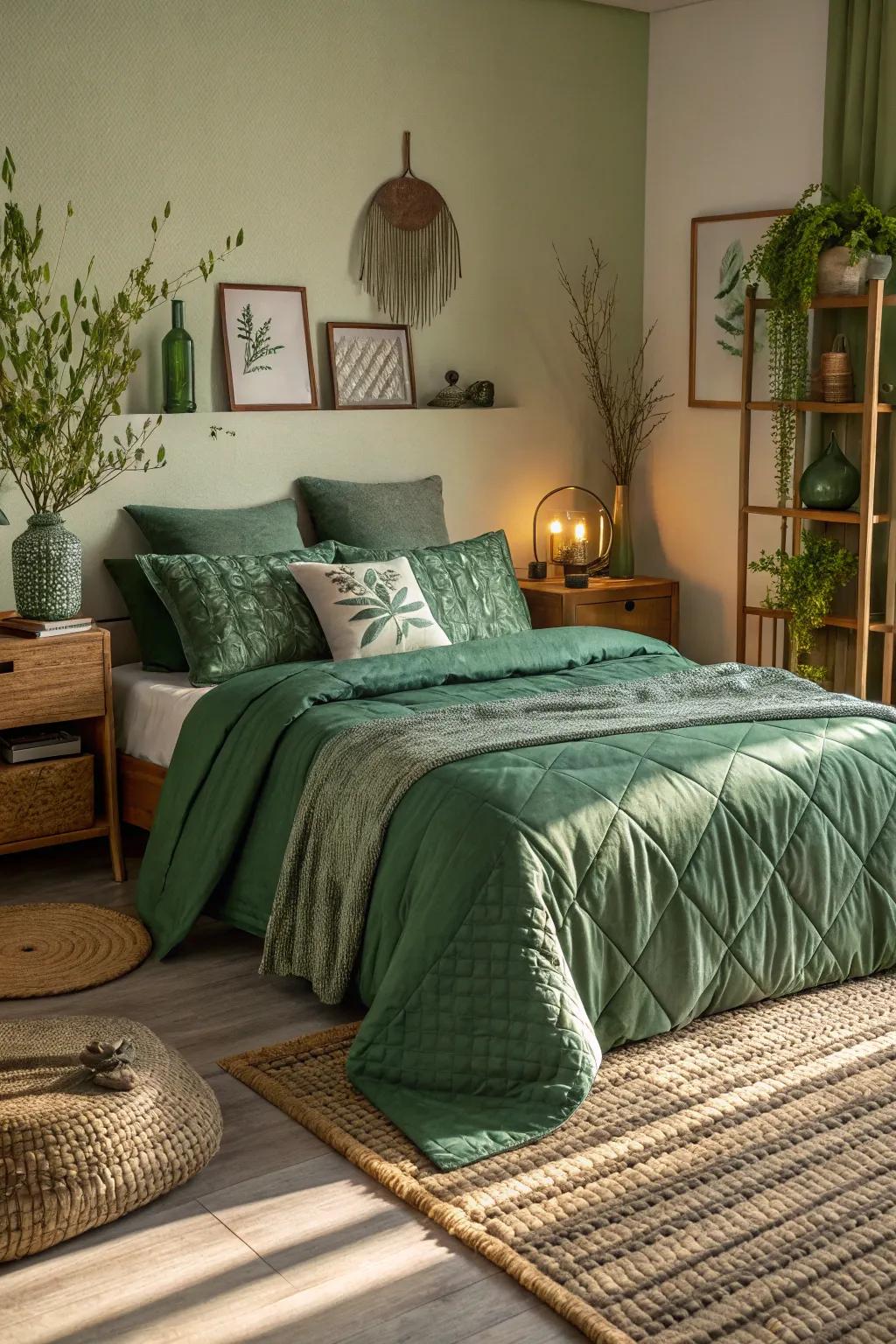 Layering various green hues creates a dynamic and textured look.