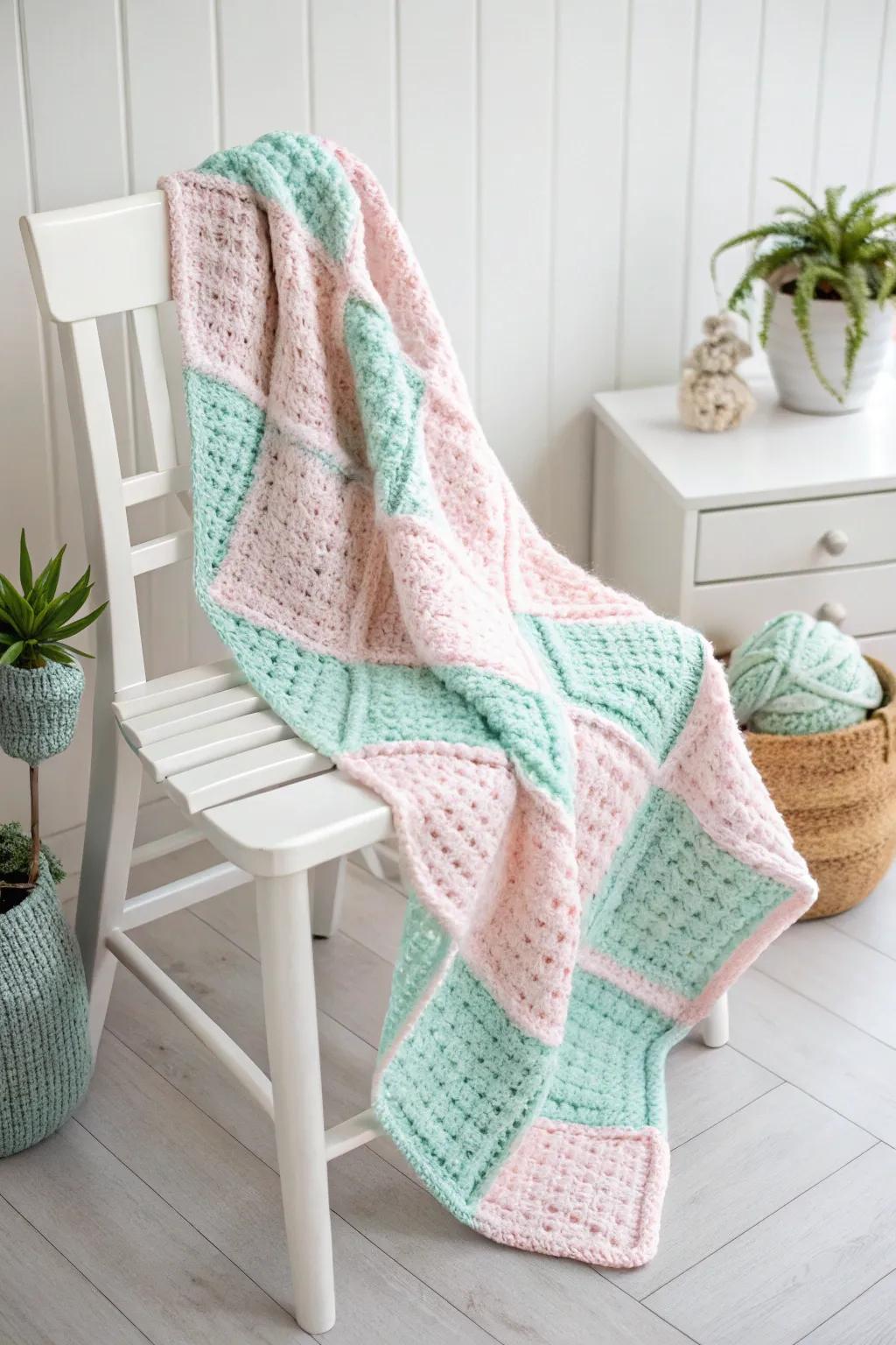 Embrace timeless elegance with a handmade gingham-patterned baby blanket, where simplicity meets beauty.
