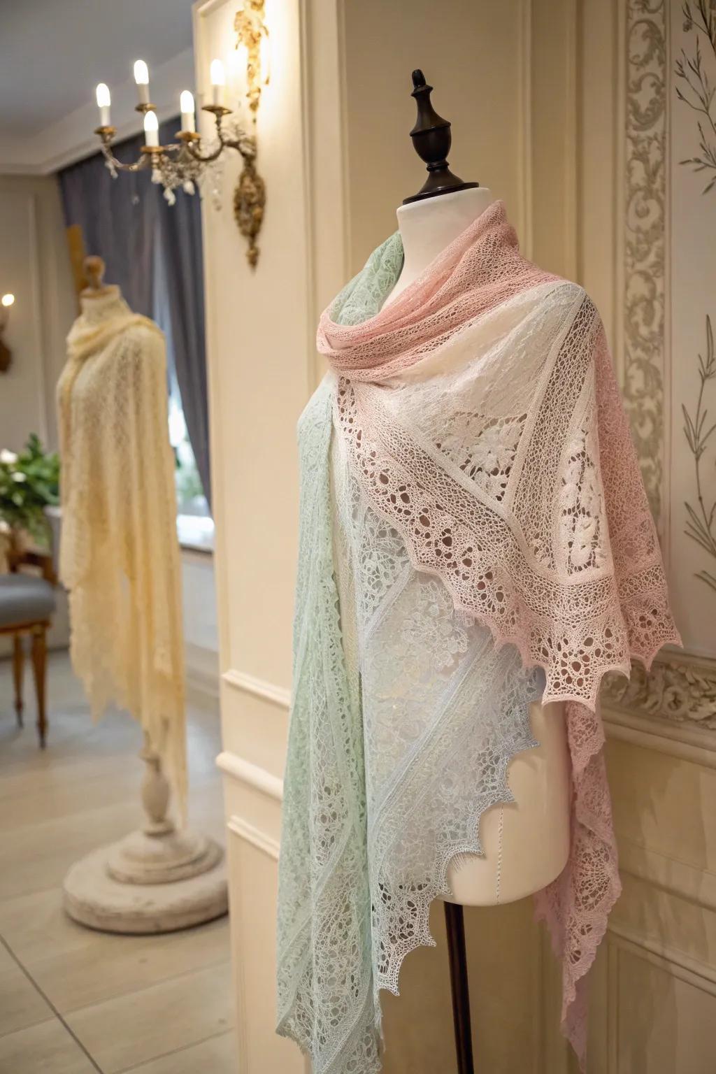 A lacy shawl that adds elegance and warmth to any outfit.