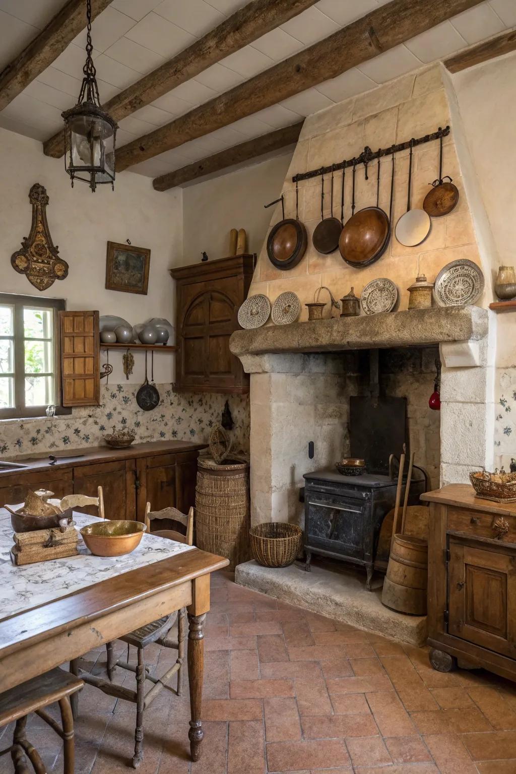 Antiques add character and history to a kitchen.