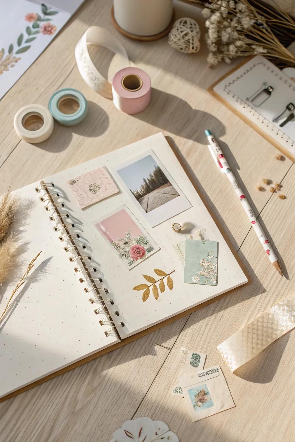 Craft your story with mixed media magic. Elevate your scrapbook with textures and elegance.