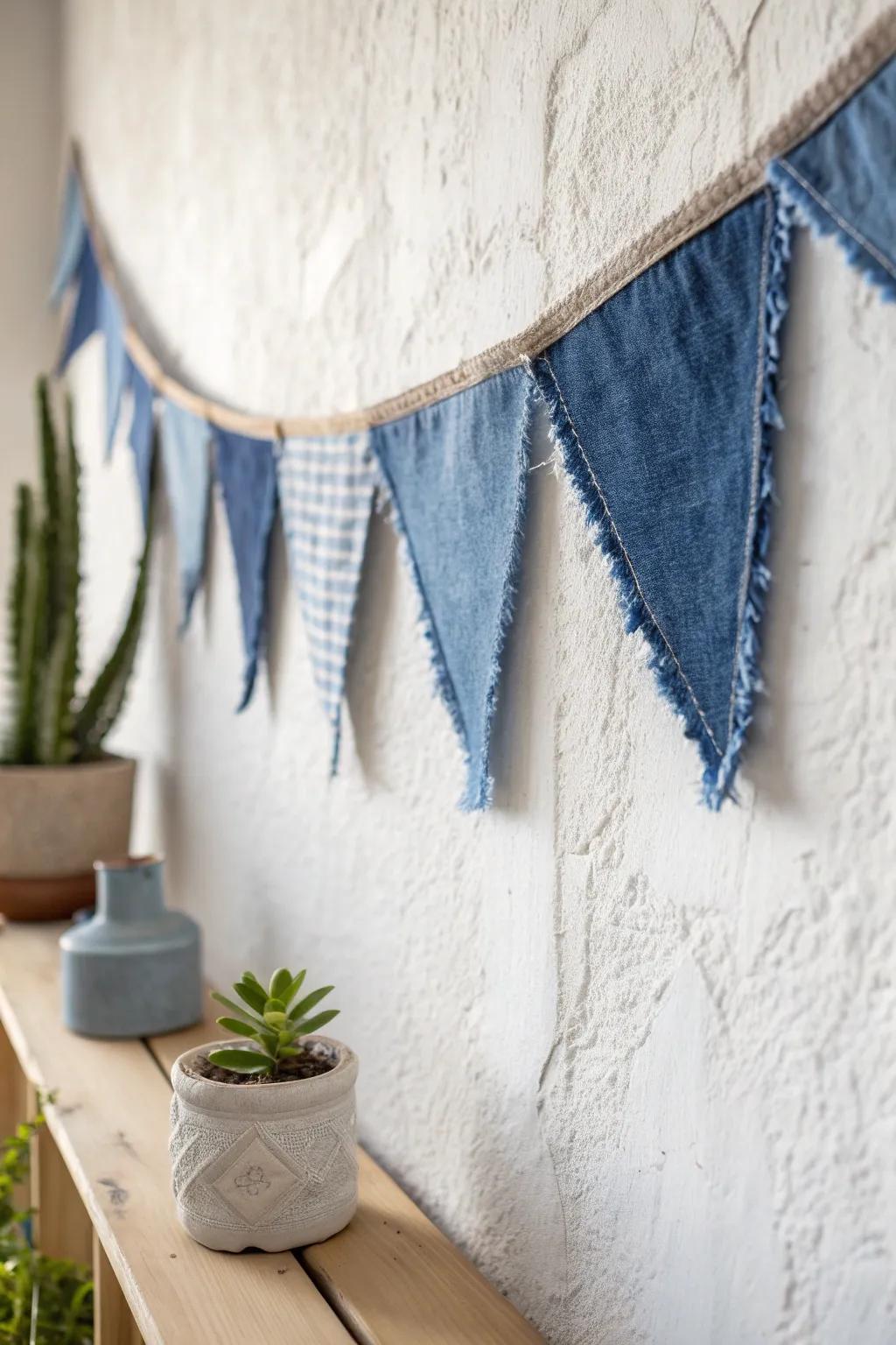 Transform old jeans into charming denim bunting – perfect for adding a playful touch to any room!