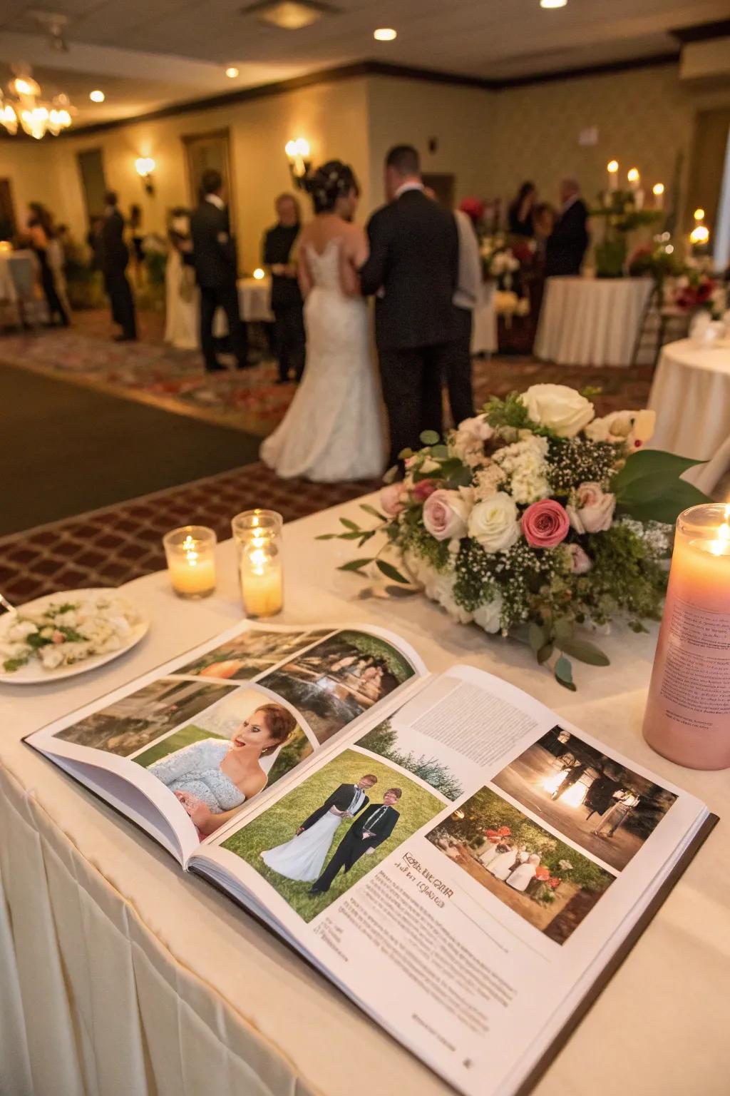 A personalized wedding magazine makes for a cherished keepsake.