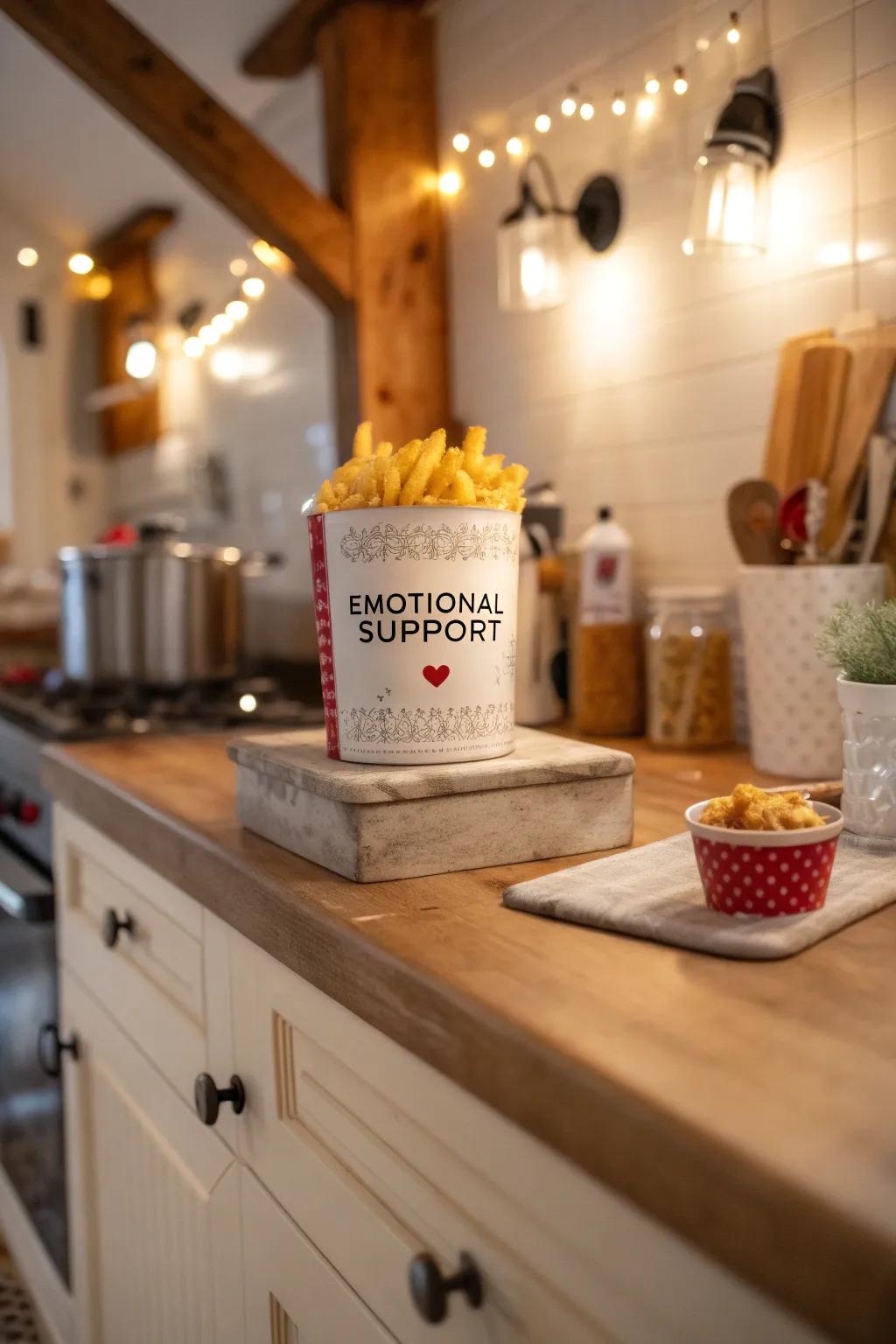 Comfort food reimagined: plush emotional support fries.