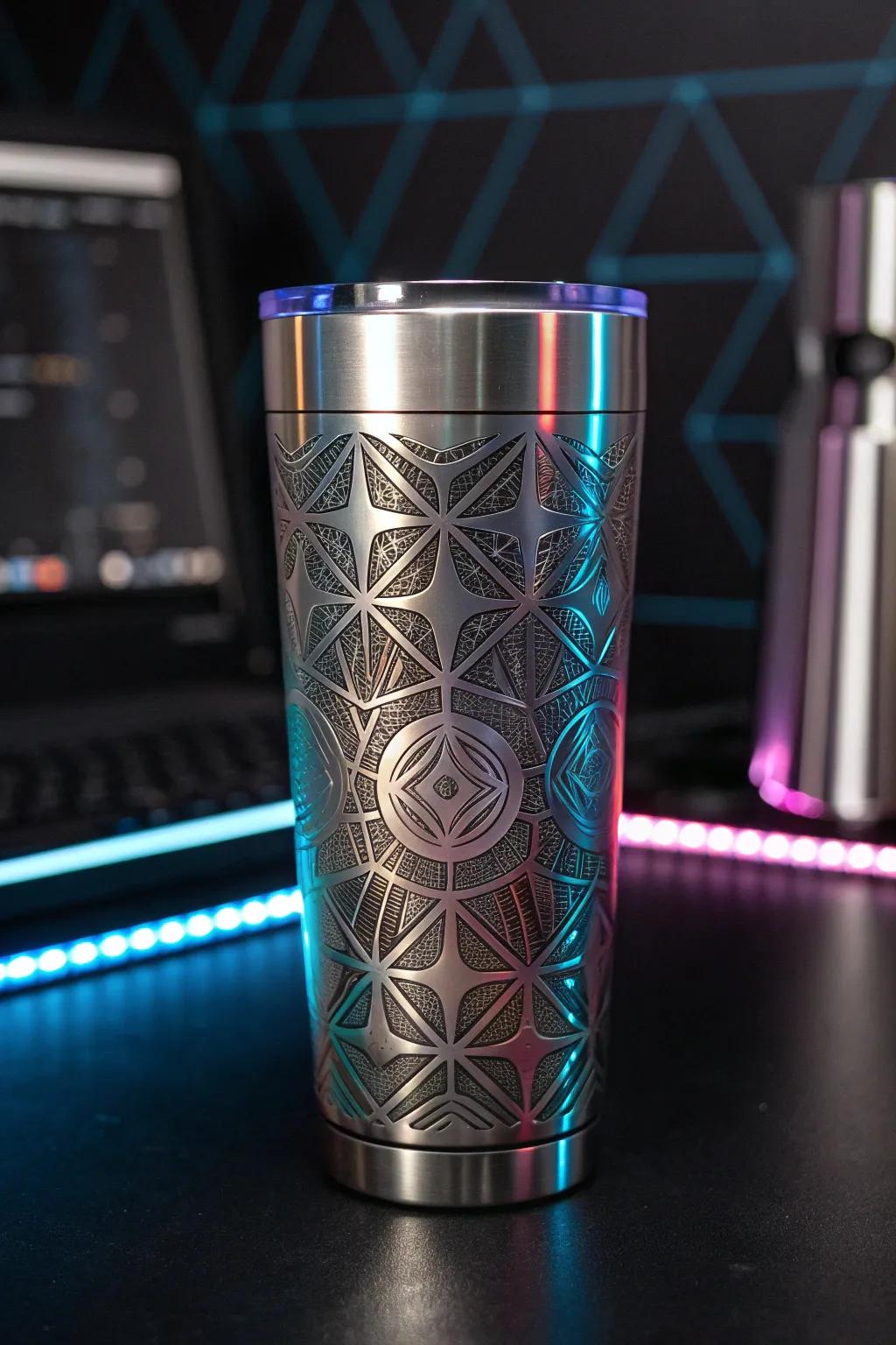 Elevate your game with this cutting-edge tech tumbler, where futuristic design meets impeccable craftsmanship.