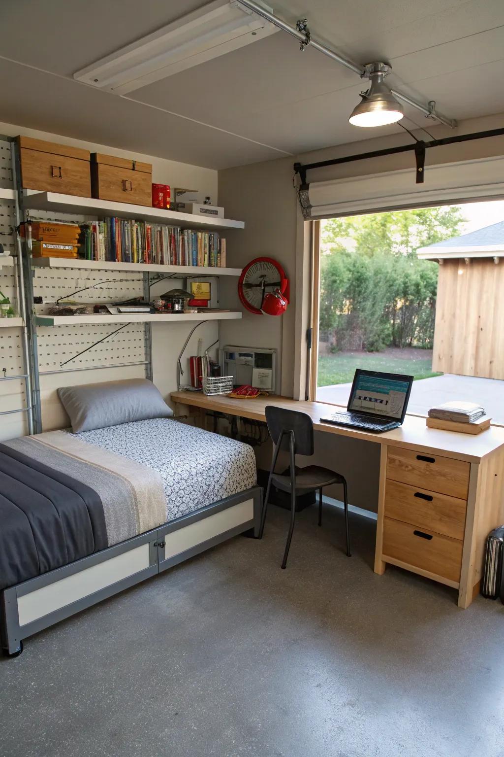 Multi-functional garage bedrooms cater to various needs with clever design.