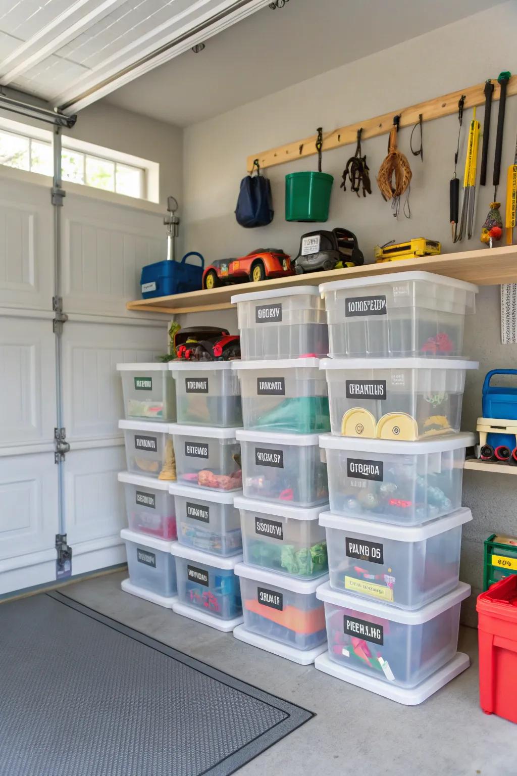 Clear storage bins keep toys visible, organized, and easy to access.