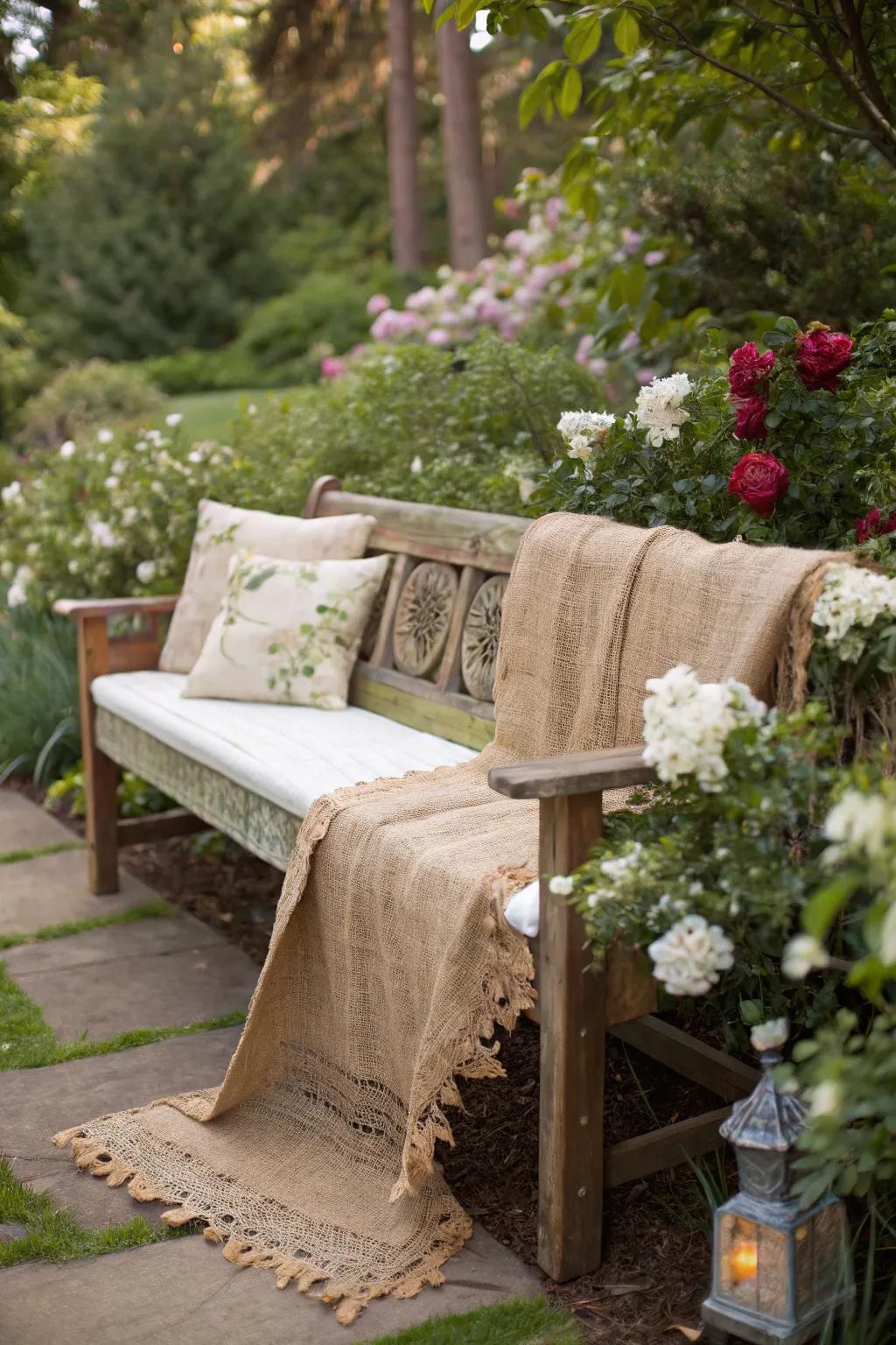 Rustic elements enhance the natural beauty of your garden bench.