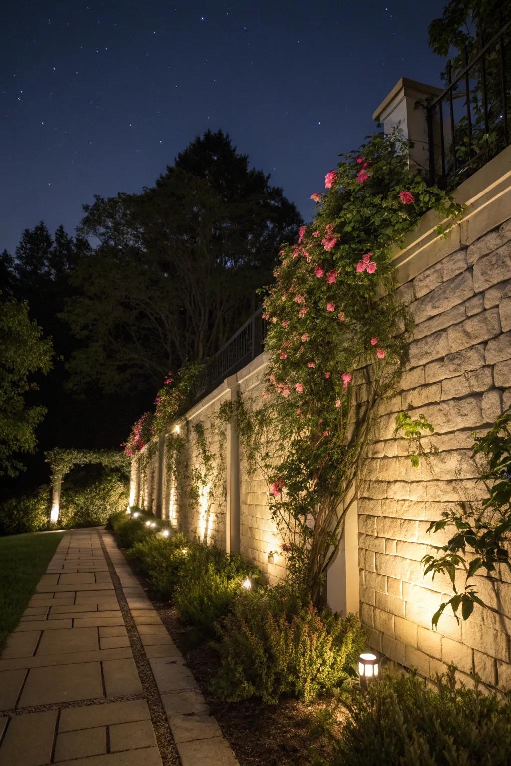 Wall wash lighting gives your garden an elegant backdrop.